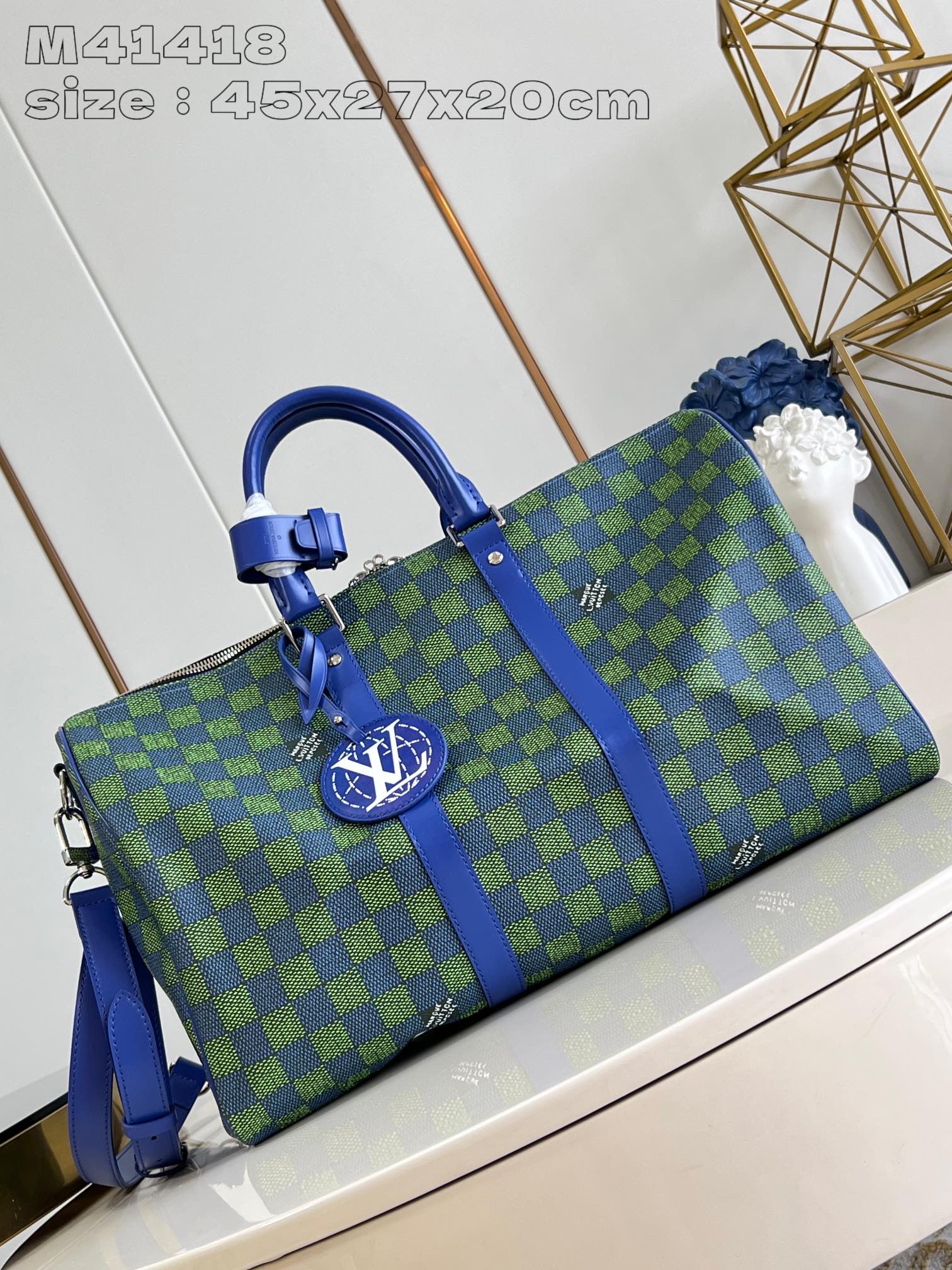 لويس فيتون LV Keepall حقيبة حقيبة يد غرين Damier Graphite قماش M41418