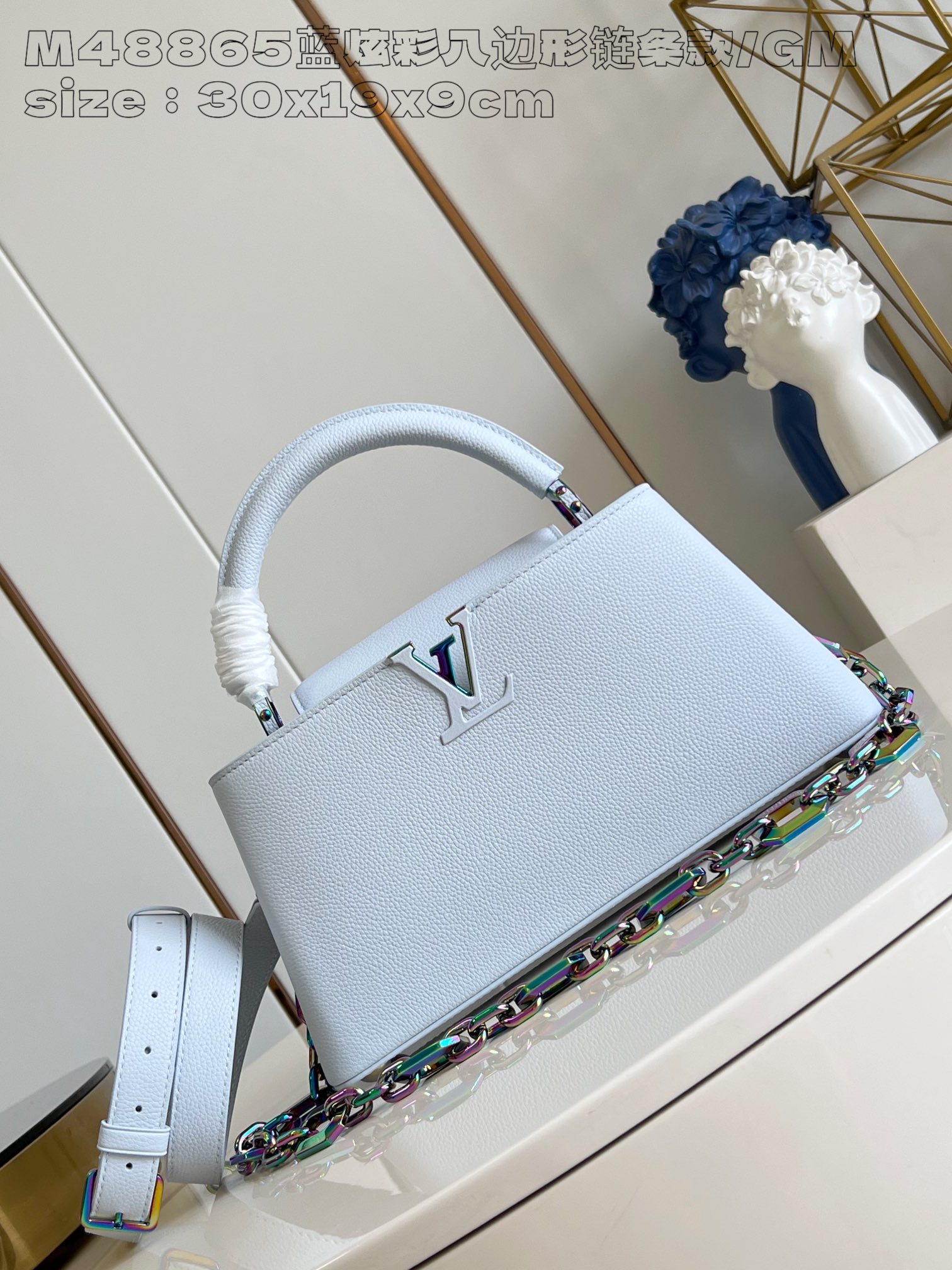 Top Quality Website
 Louis Vuitton LV Capucines Bags Handbags Blue Cowhide Chains M48865