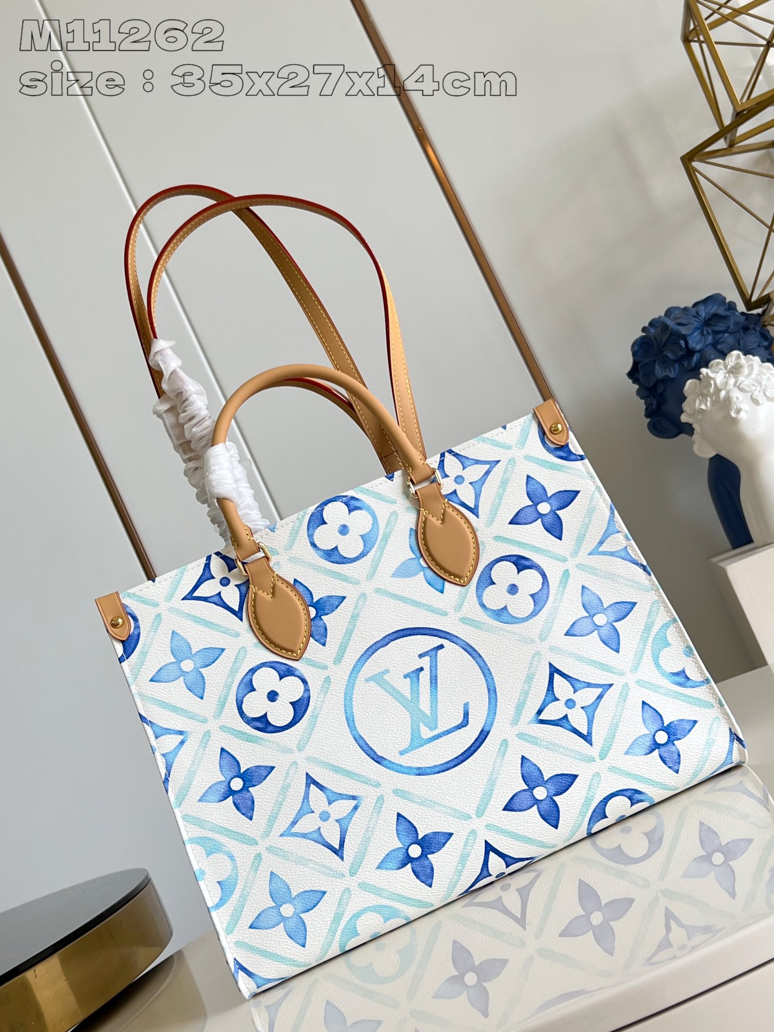 Louis Vuitton LV Onthego Tote Bags Blue Printing Canvas Cowhide Circle M11262