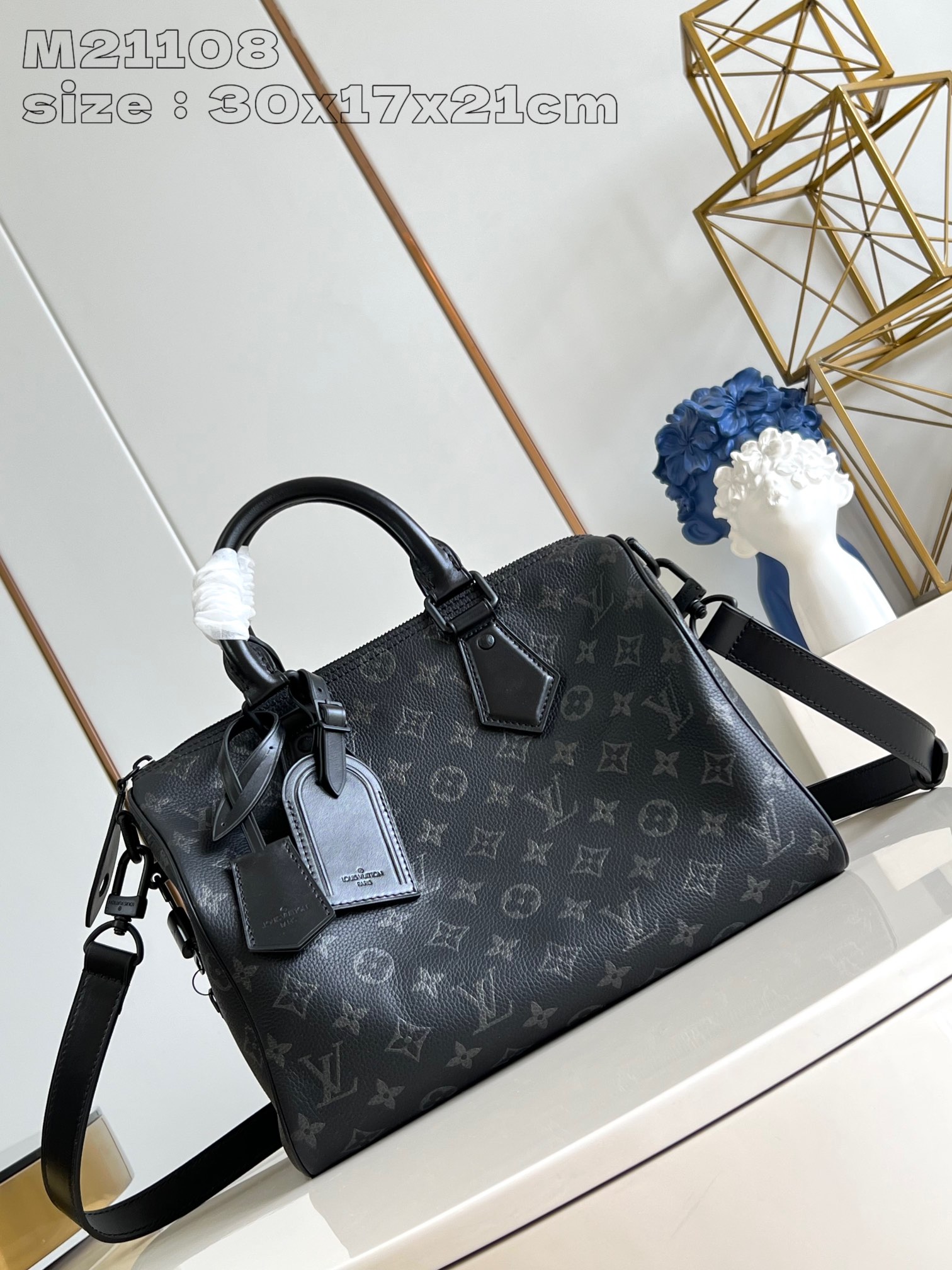 Louis Vuitton LV Speedy Bags Handbags Black Polishing Monogram Eclipse Canvas Cowhide Sheepskin M21108