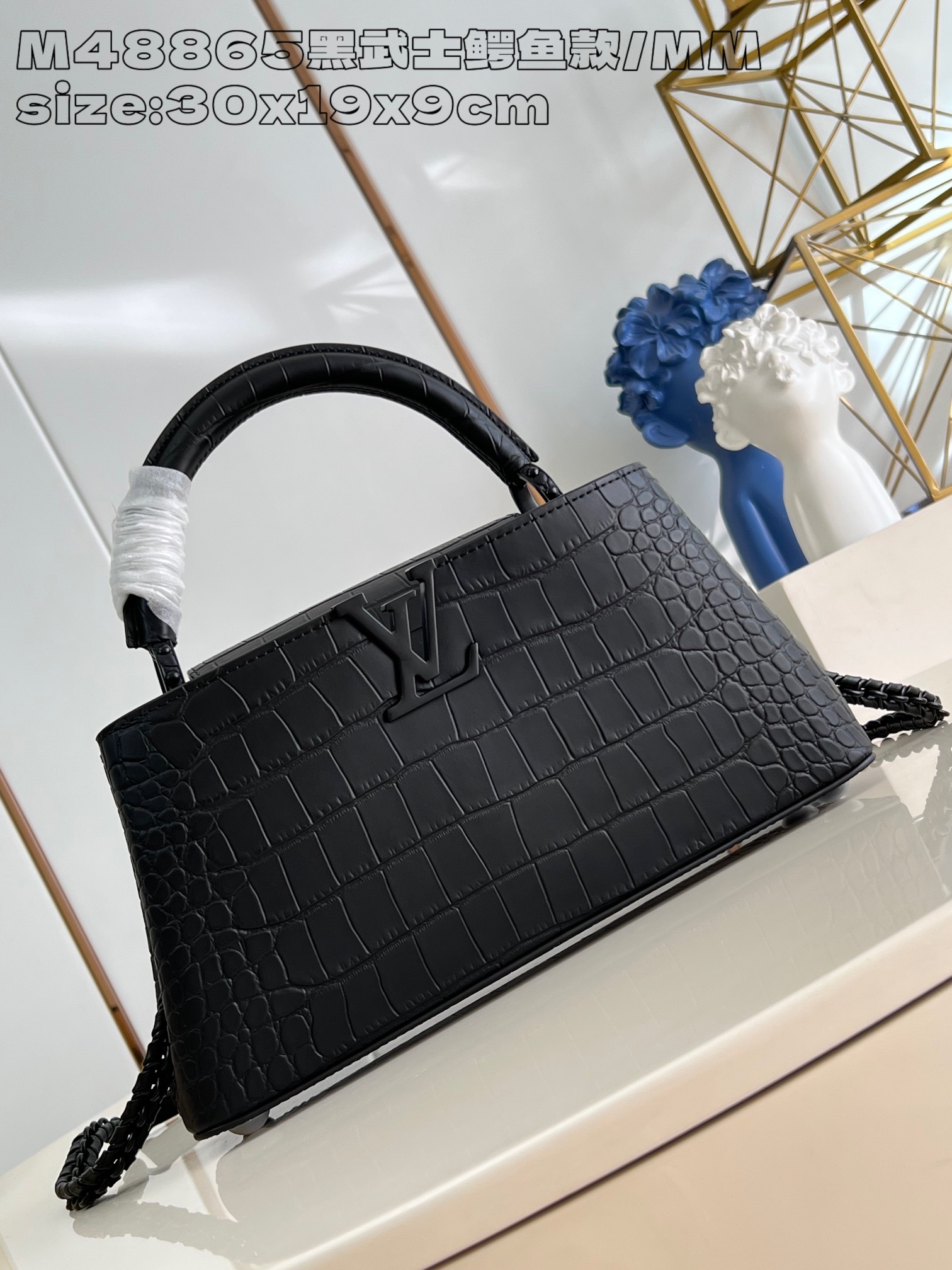 Best Wholesale Replica
 Louis Vuitton LV Capucines Bags Handbags Black Crocodile Leather Goat Skin Sheepskin M48865