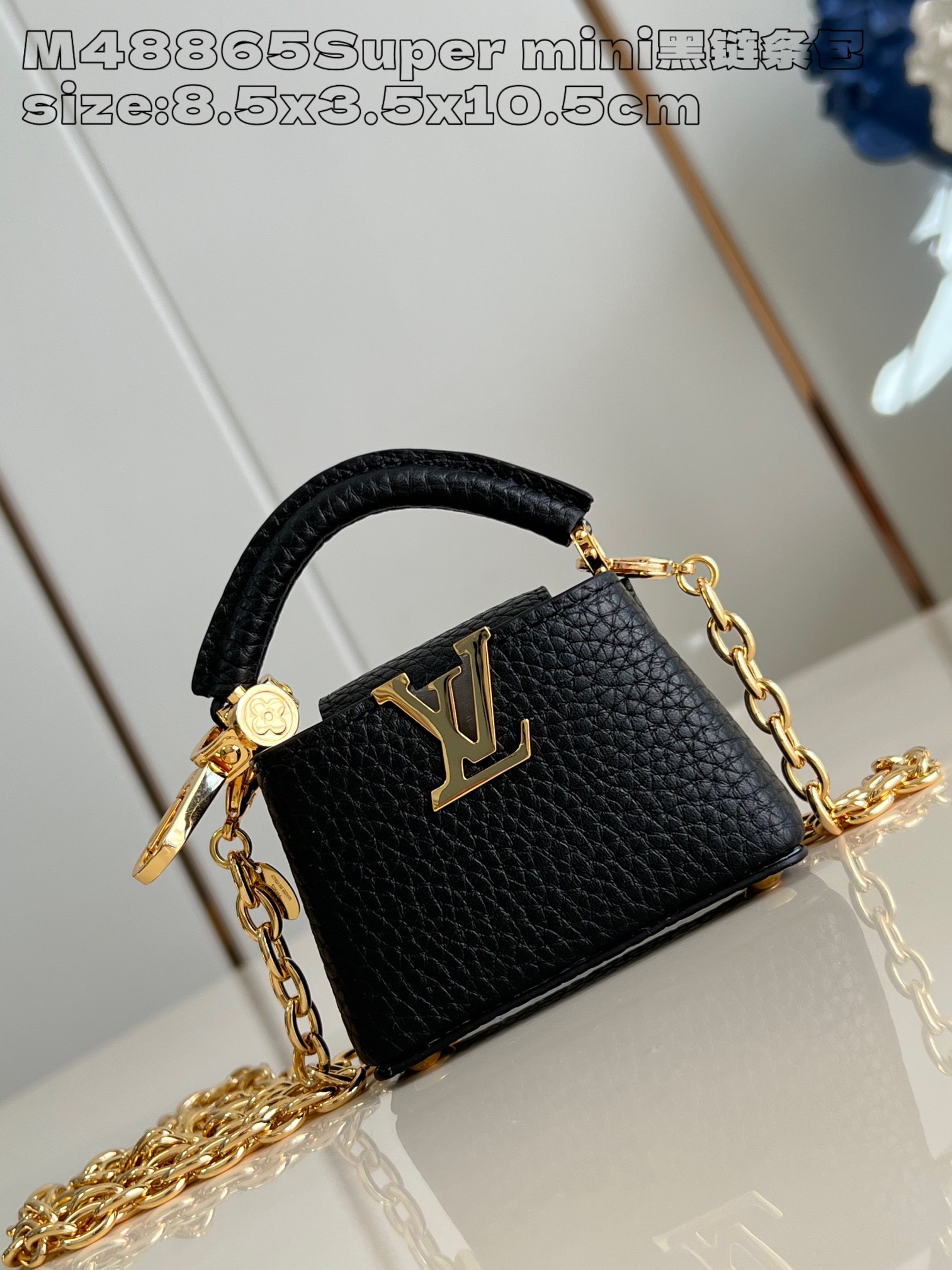 Louis Vuitton LV Capucines Replicas
 Handbags Crossbody & Shoulder Bags Black Gold Cowhide Chains M48865