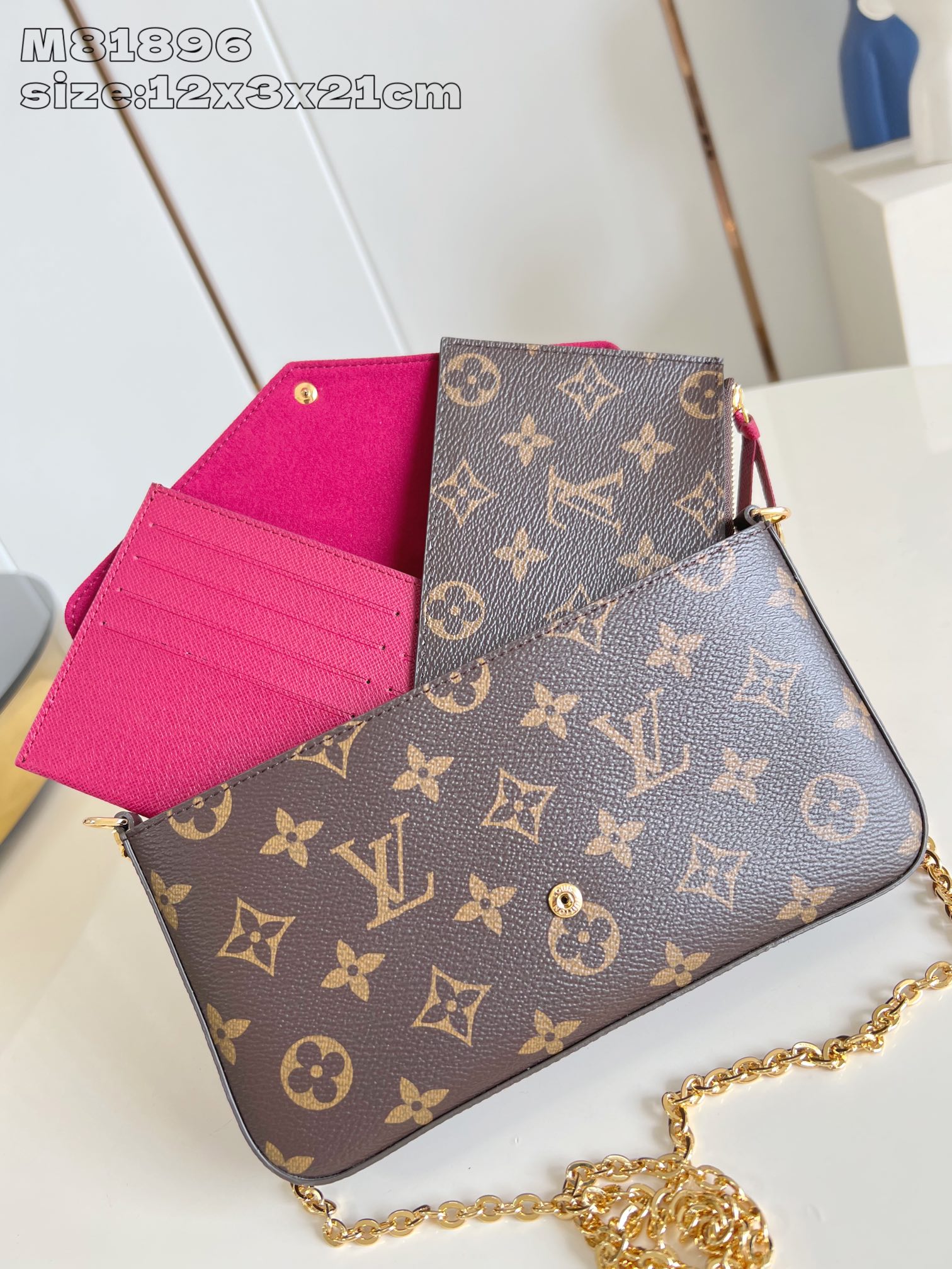 【顶级原单 M81896老花 】本款 Pochette Félicie 链条包选用 Monogram 帆