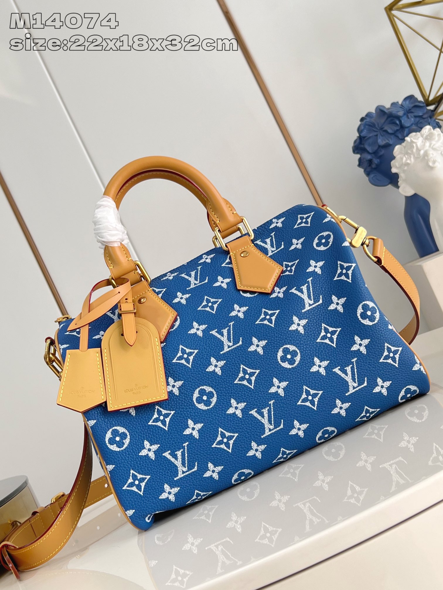 【顶级原单 M14074蓝 】Speedy  Bandoulière 30 手袋采用印有经典 Monog