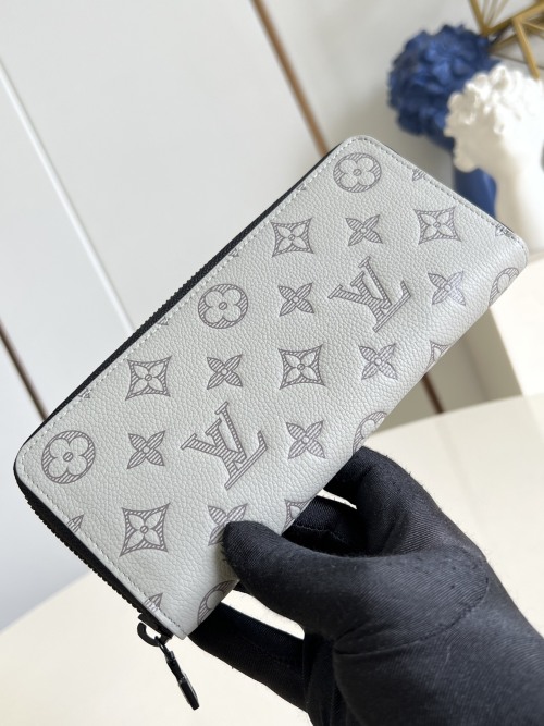 Louis Vuitton Monogram Shadow Leather Zip Around Wallet - Gray 1 Louis Vuitton Monogram Shadow Leather Zip Around Wallet - Gray