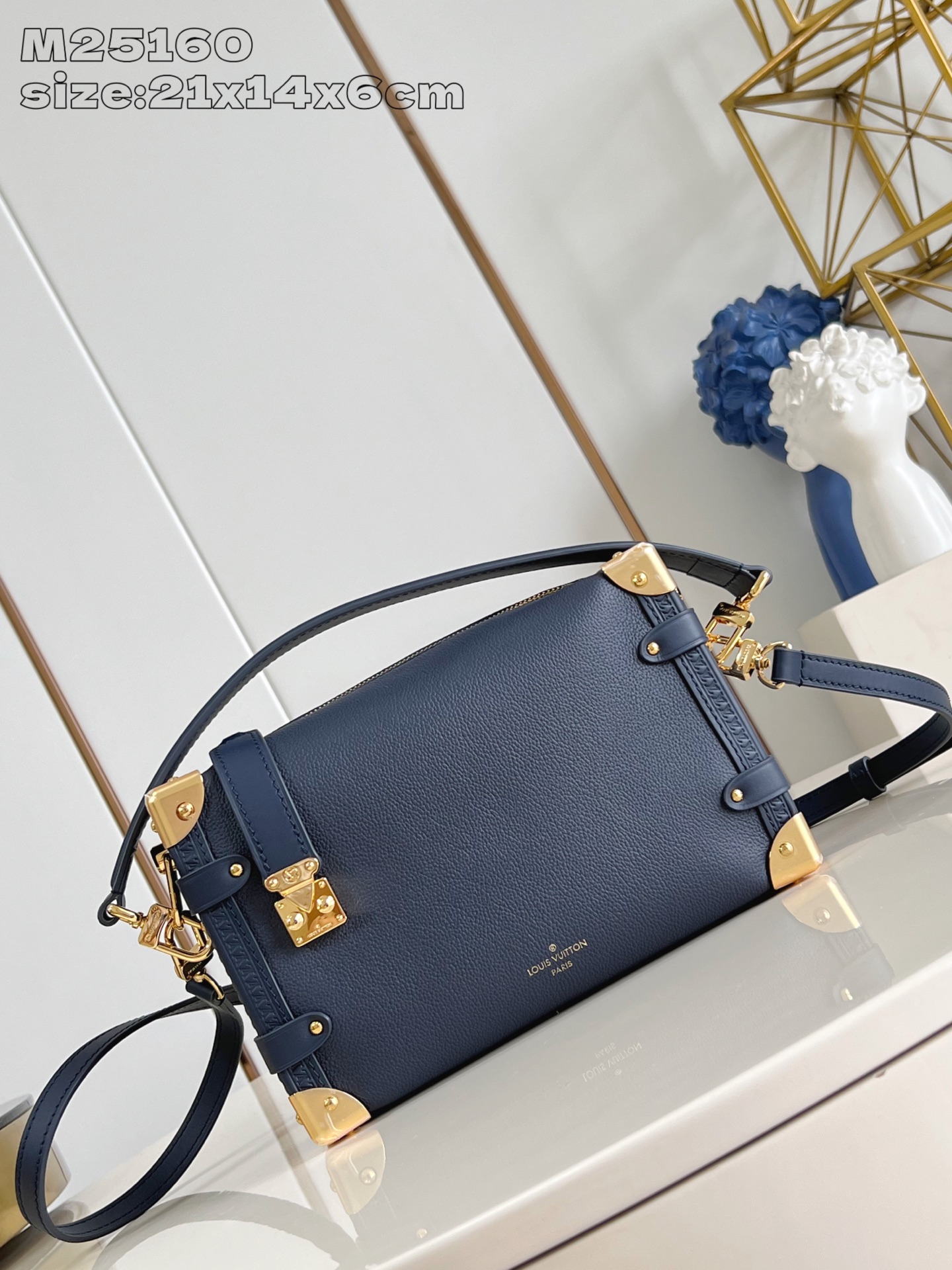 Louis Vuitton Side Trunk Bag, Navy Blue Leather, Medium Size, For Women 1 i1748062571131 2691 0 0