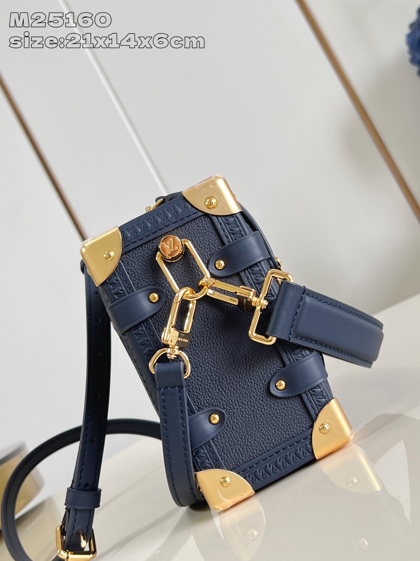 Louis Vuitton Side Trunk Bag, Navy Blue Leather, Medium Size, For Women 4 i1748062571182 7118 0 3