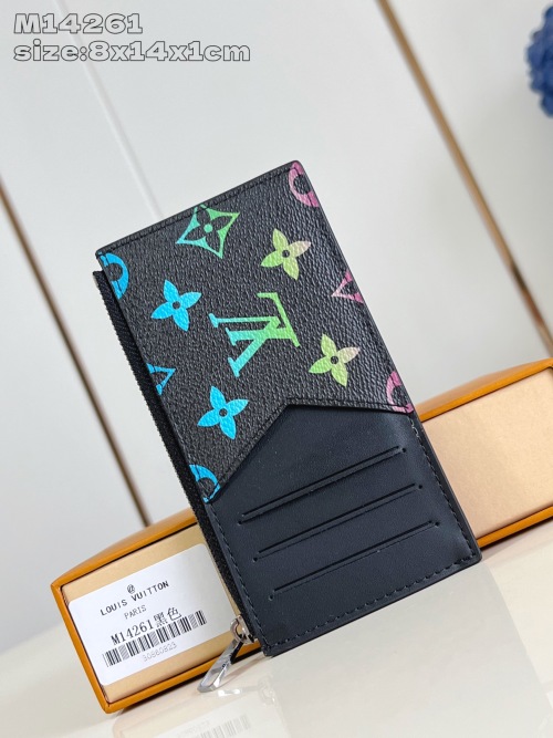 Louis Vuitton Taiga Leather Monogram Canvas Coin Card Holder - Black