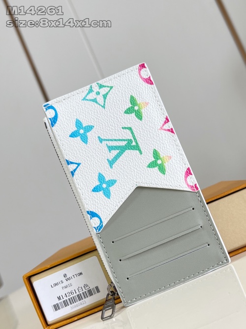 Louis Vuitton Monogram Taiga Leather Coin Card Holder Wallet M14261 White 1 Louis Vuitton Monogram Taiga Leather Coin Card Holder Wallet M14261 White
