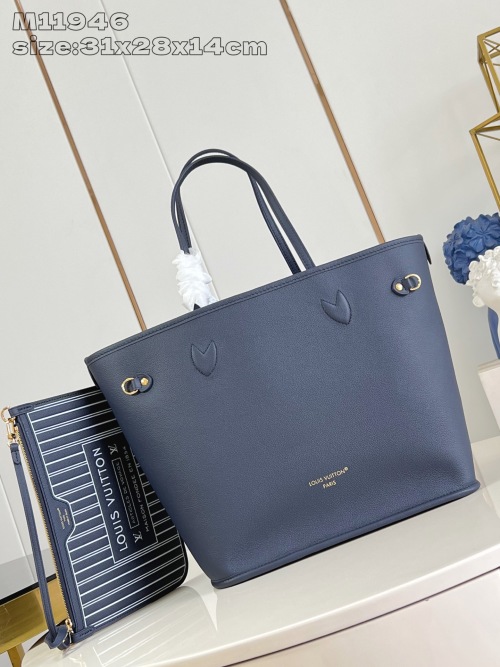 LOUIS VUITTON Neverfull MM Navy Leather Tote Bag with Pouch 1 LOUIS VUITTON Neverfull MM Navy Leather Tote Bag with Pouch