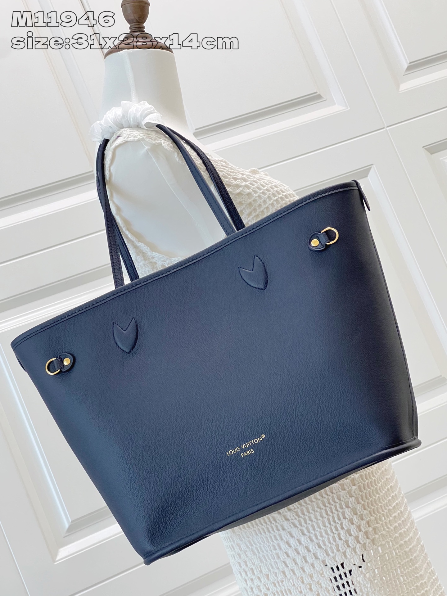 Louis Vuitton Blue Leather Tote Bag,31x28x14cm, Stylish Handbag for Women