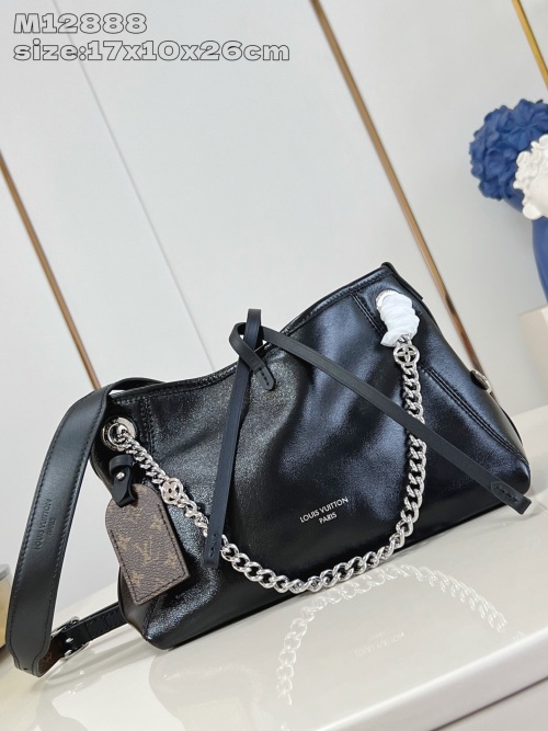 Louis Vuitton CarryAll BB Black Leather Handbag with Monogram Chain Detail 1 Louis Vuitton CarryAll BB Black Leather Handbag with Monogram Chain Detail
