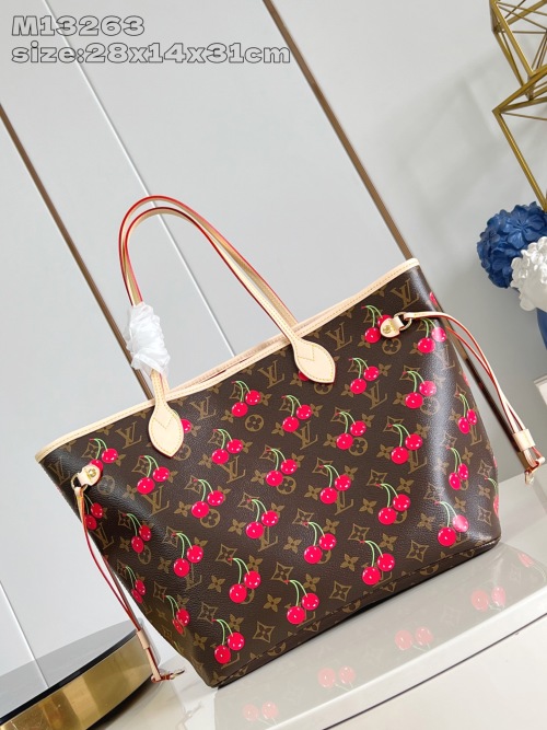Louis Vuitton Neverfull MM Cherry Monogram Tote Bag - Limited Edition 1 Louis Vuitton Neverfull MM Monogram Cherry Tote Bag, Brown Canvas