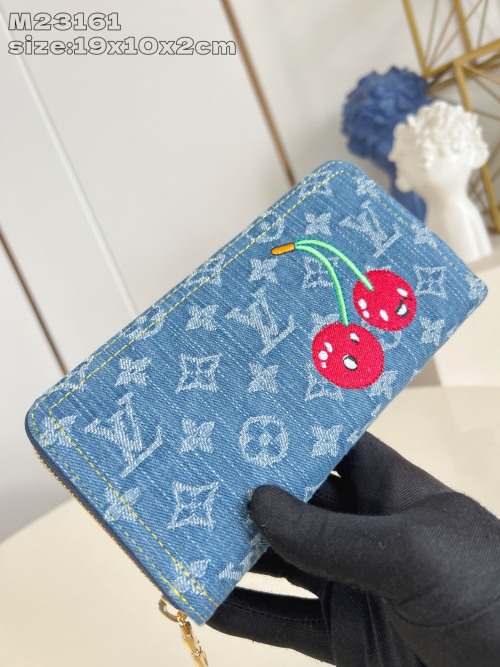 Louis Vuitton Monogram Denim Zippy Wallet with Cherry Embroidery, Blue 1 Louis Vuitton Monogram Denim Zippy Wallet with Cherry Embroidery, Blue