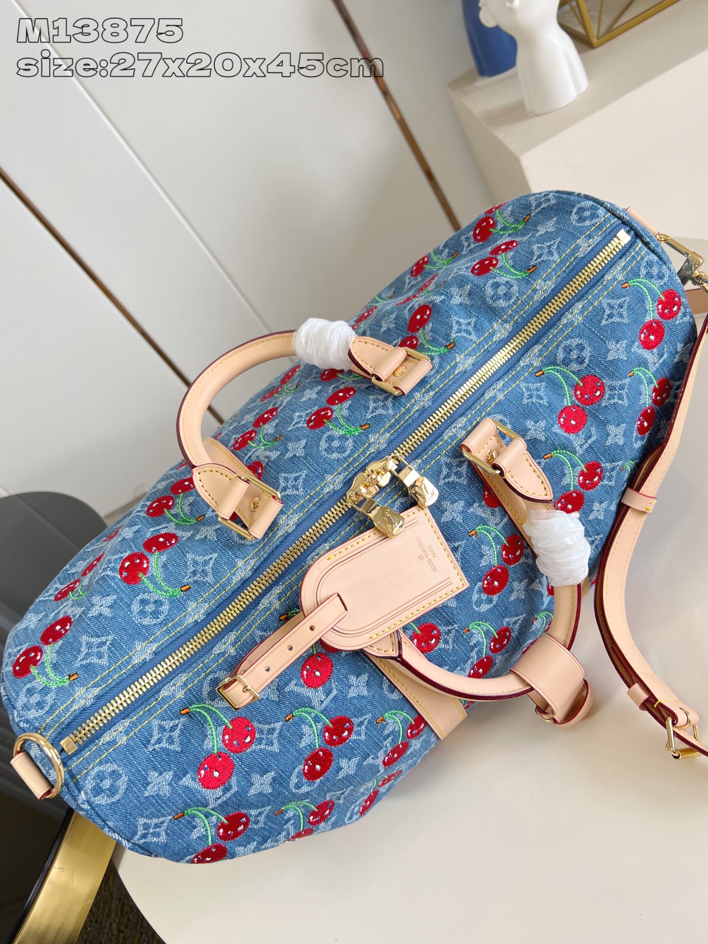 Louis Vuitton Keepall Bandoulière 45 Monogram Denim Cherry Travel Bag 8 i1752552392682 3255 0 6