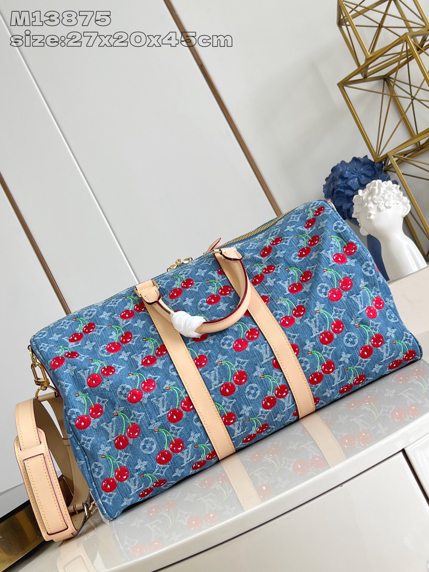 Louis Vuitton Keepall Bandoulière 45 Monogram Denim Cherry Travel Bag 6 i1752552395350 7596 0 4