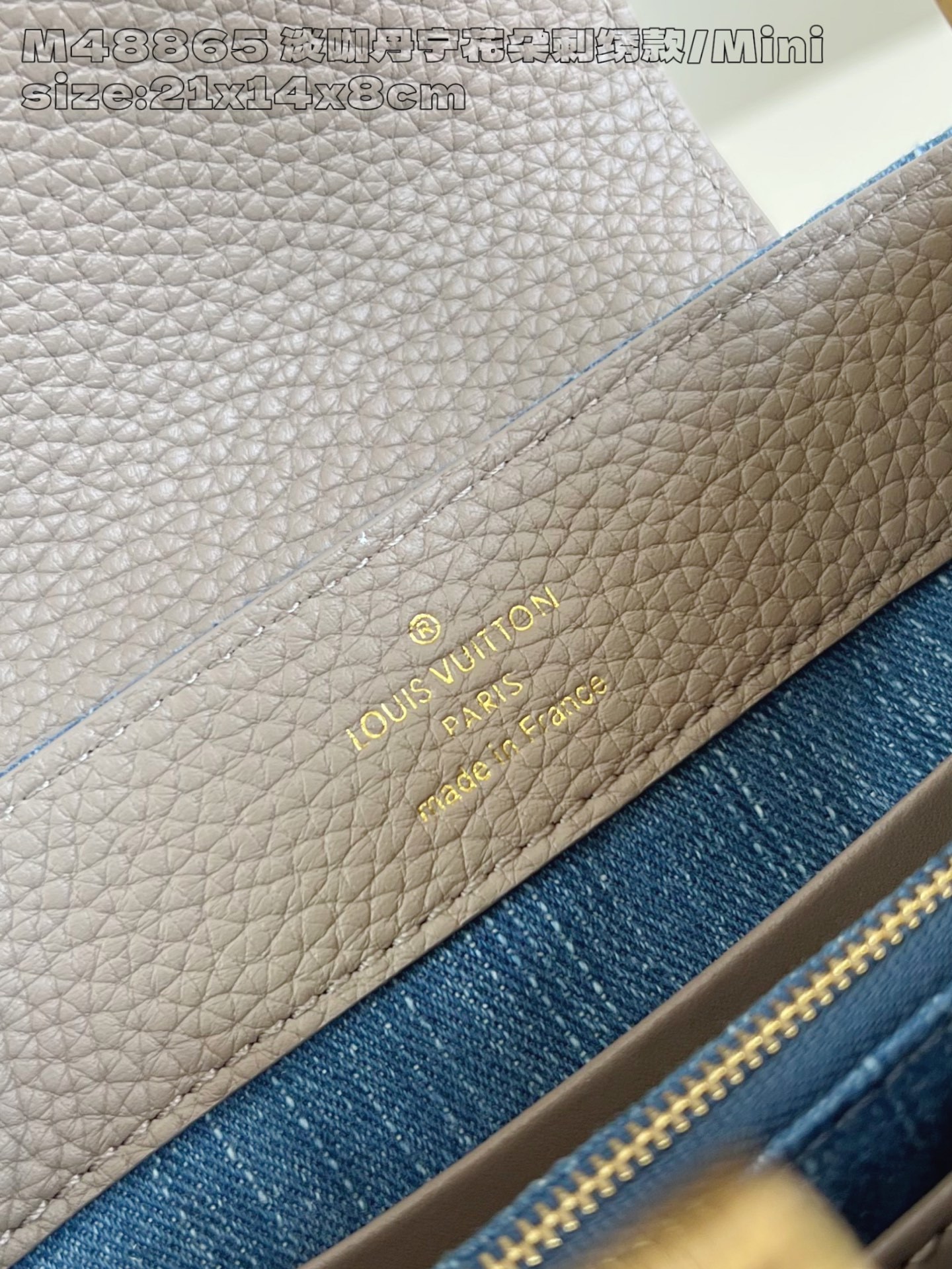 【顶级原单 M48865淡咖丹宁花朵刺绣款/迷你 】本款 Capucines 迷你手袋为 Monogra