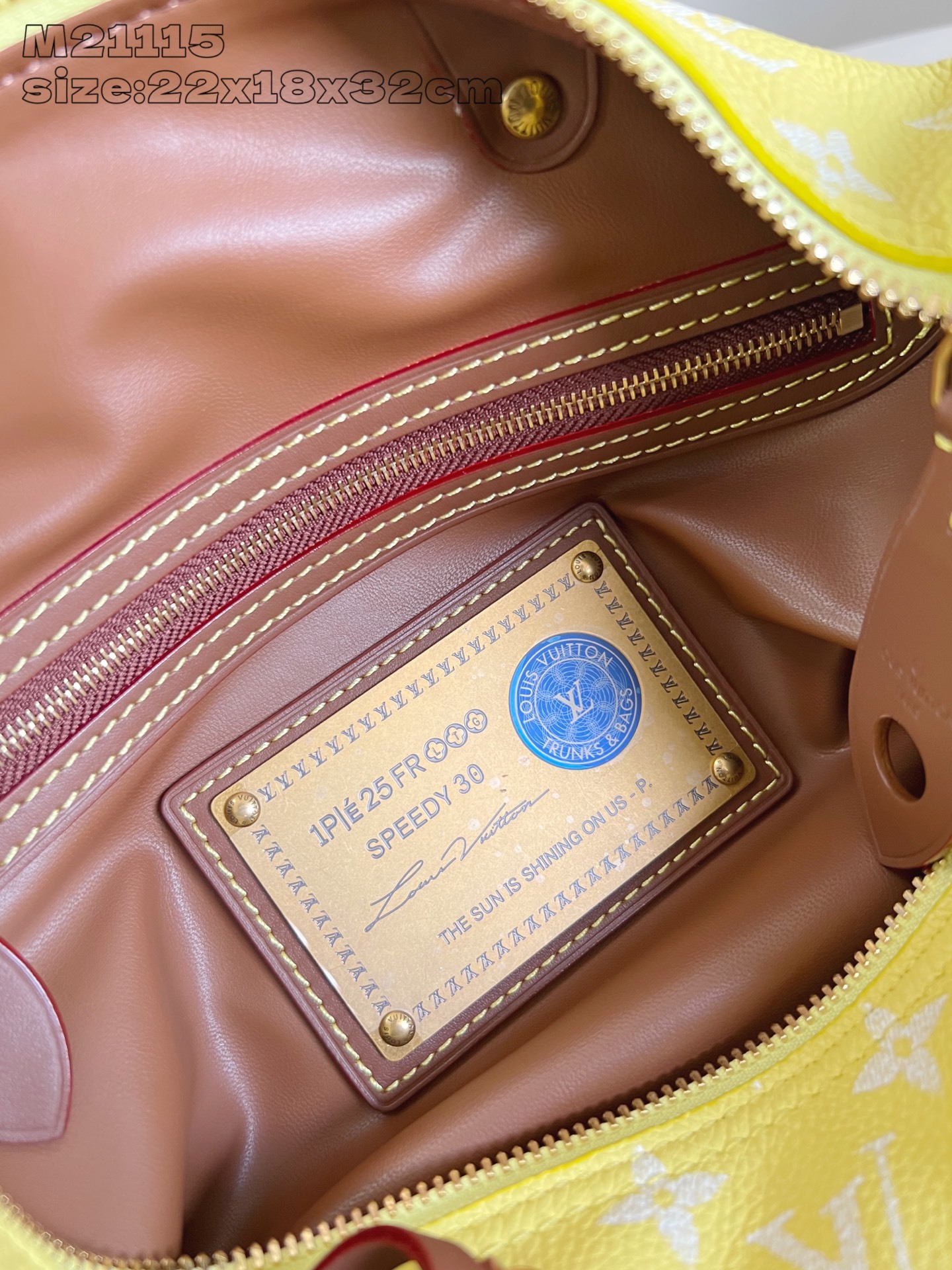 【顶级原单 M21115柠檬黄棕色配皮 】 speedy Bandoulière 30 手袋采用印有经典