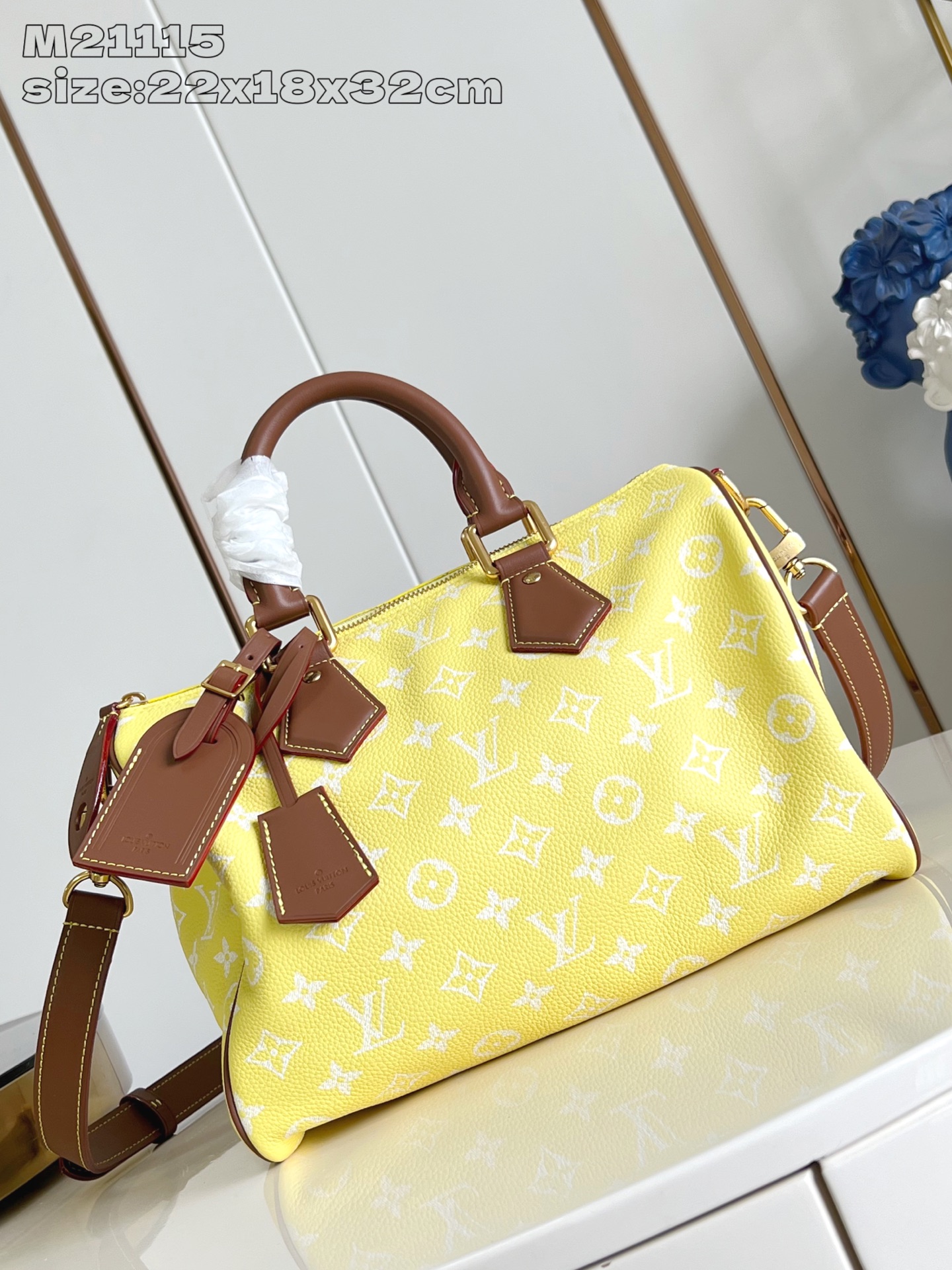 【顶级原单 M21115柠檬黄棕色配皮 】 speedy Bandoulière 30 手袋采用印有经典