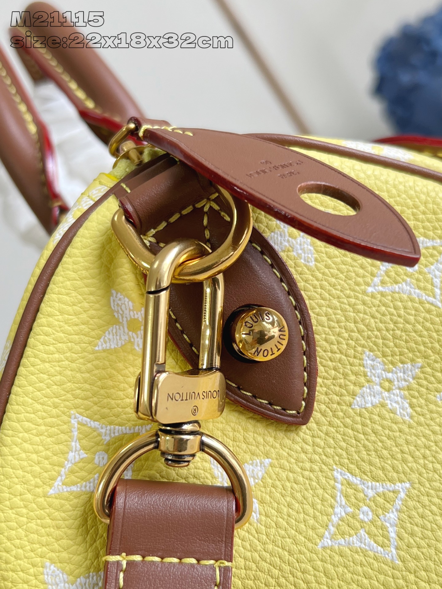 【顶级原单 M21115柠檬黄棕色配皮 】 speedy Bandoulière 30 手袋采用印有经典