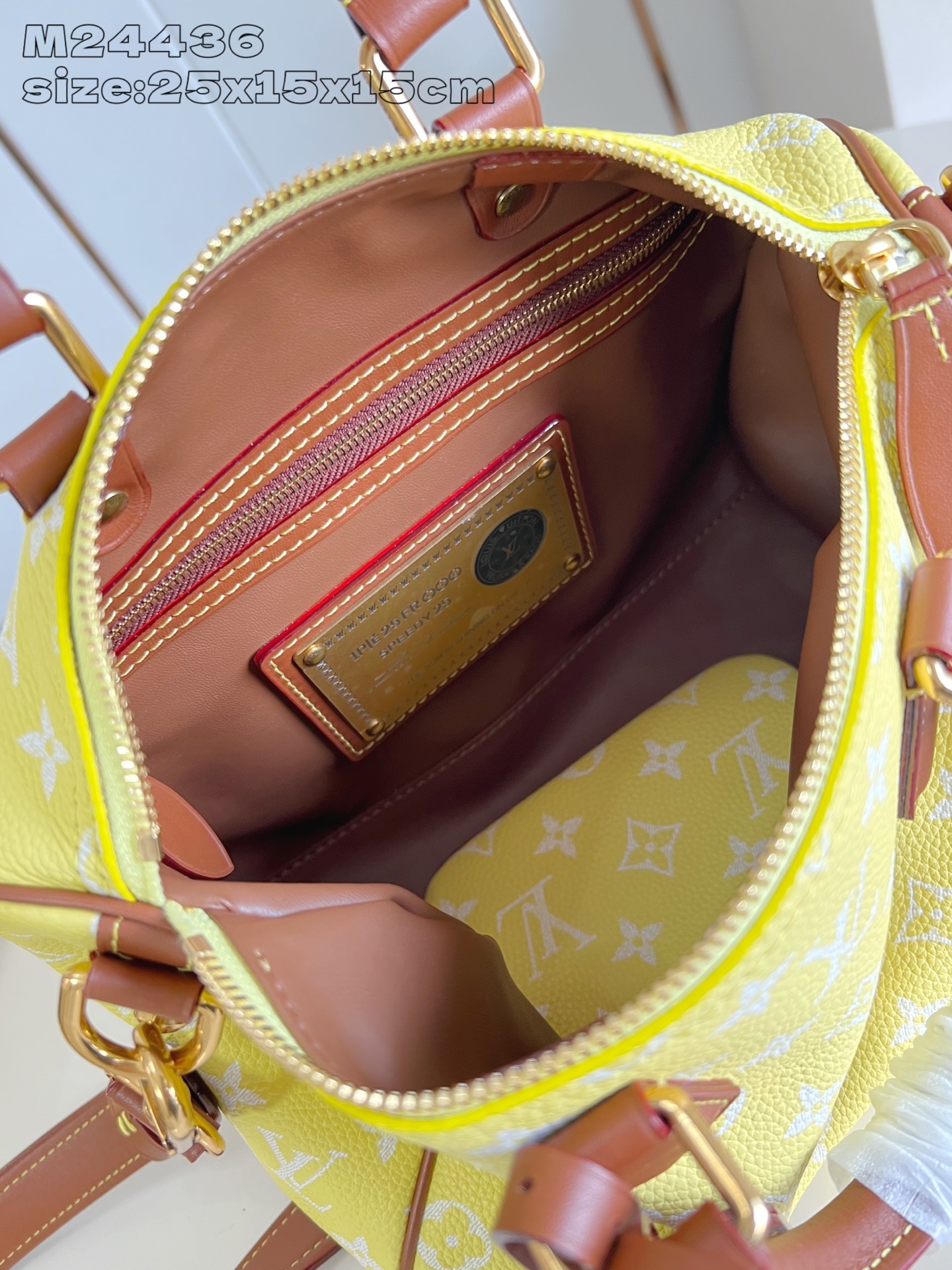 【顶级原单 M24436柠檬黄棕色配皮 】本款 Speedy Bandoulière 25 Monogr