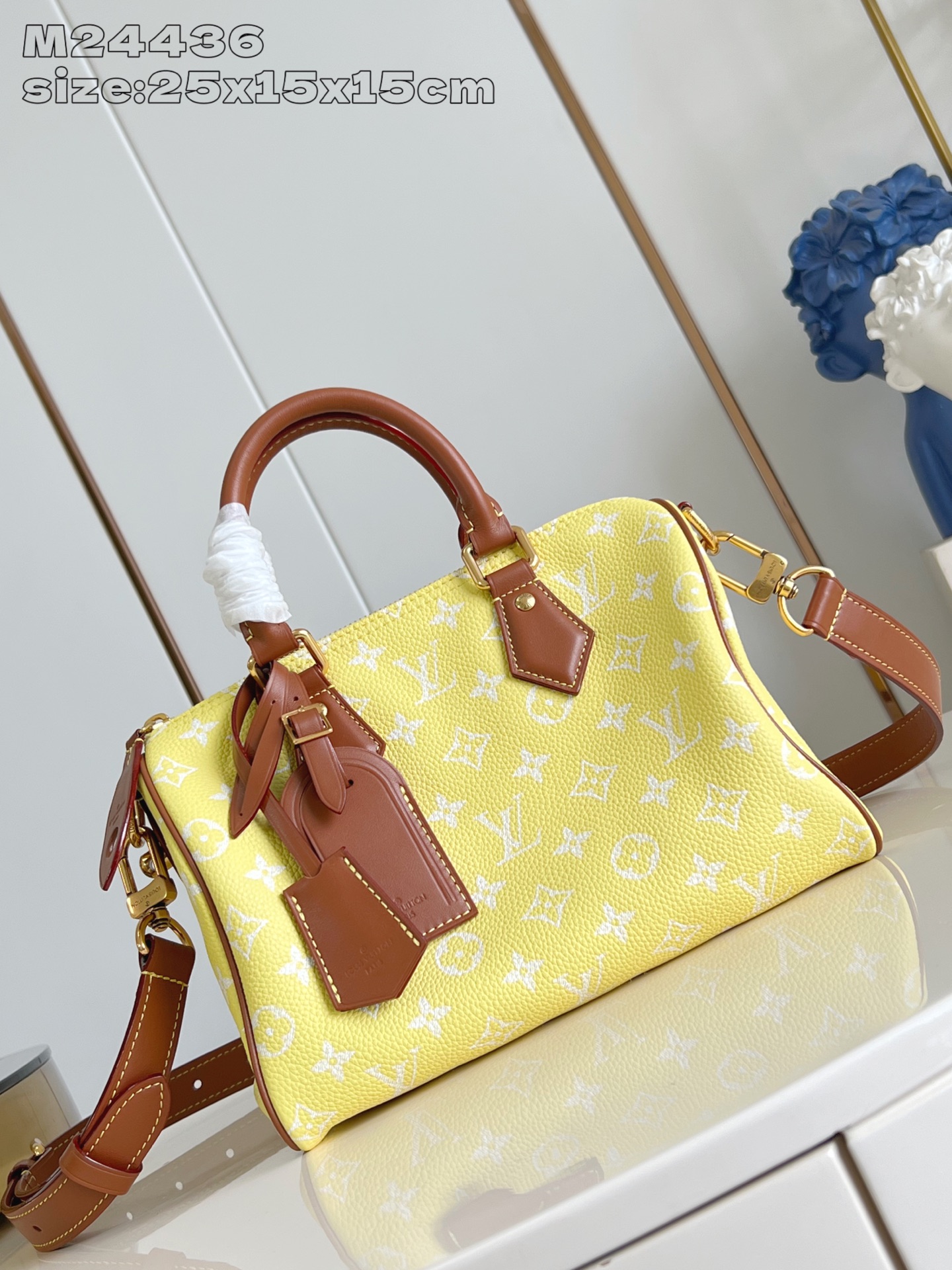 【顶级原单 M24436柠檬黄棕色配皮 】本款 Speedy Bandoulière 25 Monogr