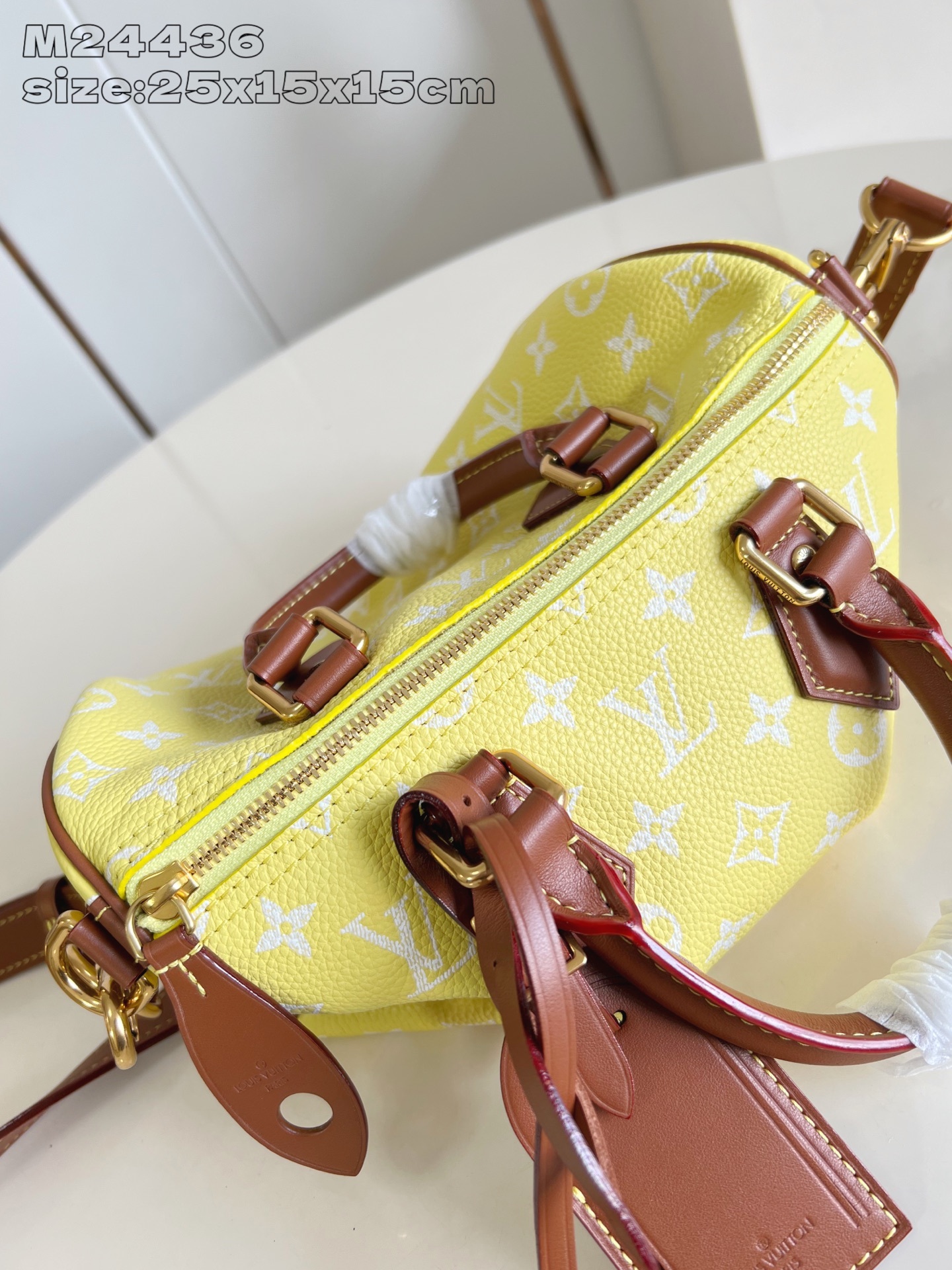 【顶级原单 M24436柠檬黄棕色配皮 】本款 Speedy Bandoulière 25 Monogr
