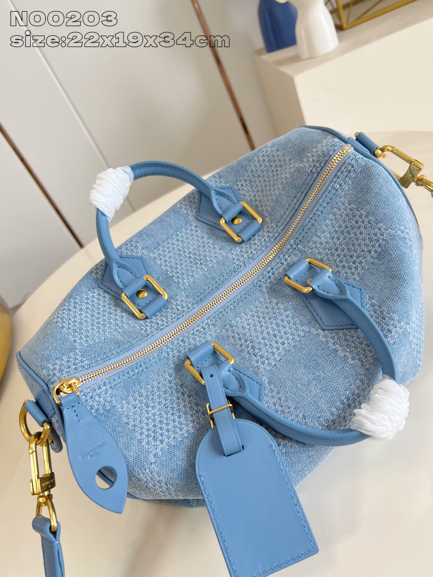 Louis Vuitton Speedy 30 Bandoulière Bag Damier Denim 3D Cotton Canvas Blue 9 i1752836031243 5242 0 8