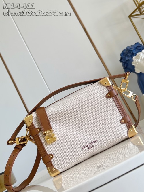 Louis Vuitton Side Trunk Natural Canvas Medium Handbag with Leather Trim 1 Louis Vuitton Side Trunk Natural Canvas Medium Handbag with Leather Trim