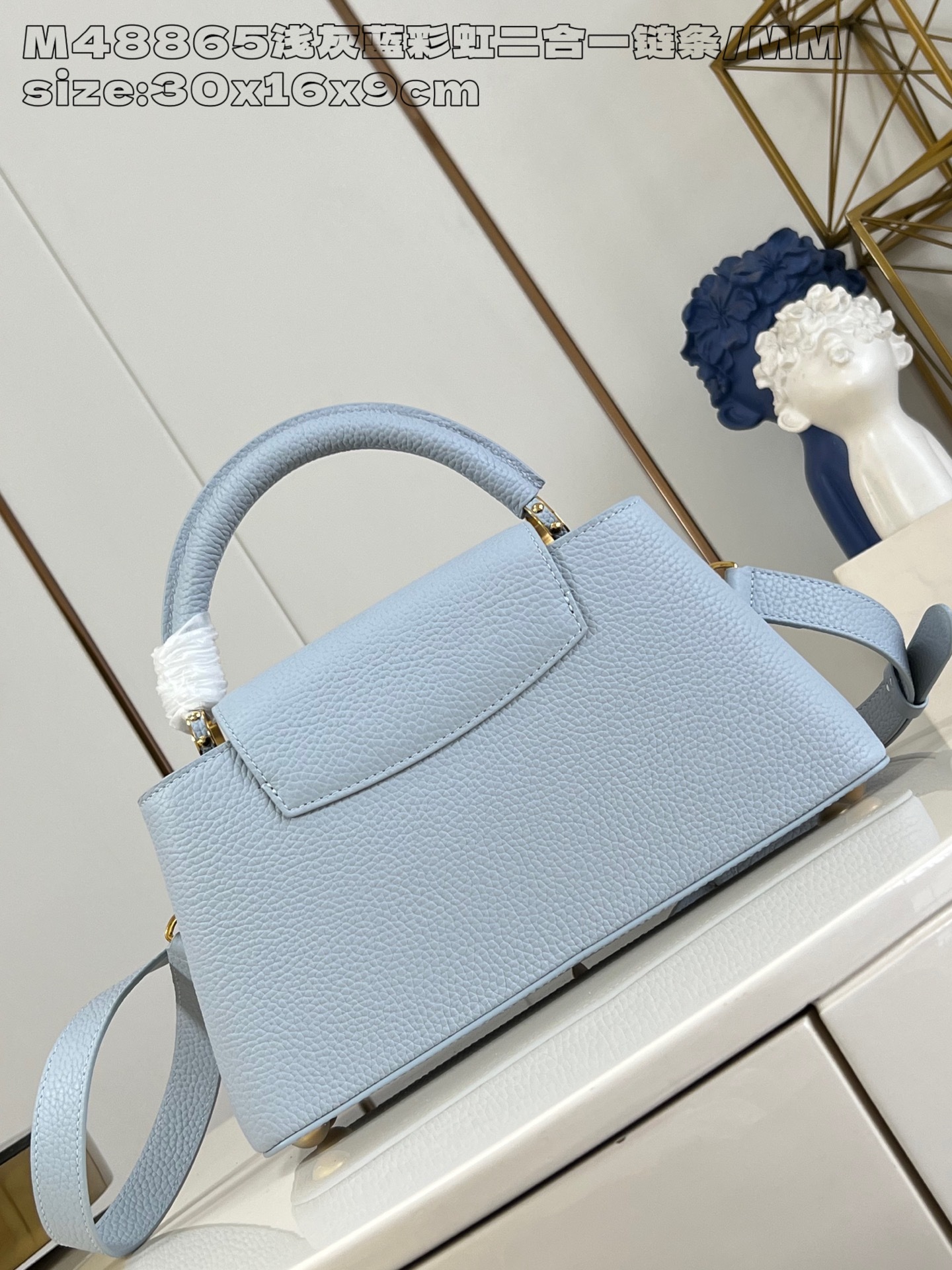 【顶级原单 M48865浅灰蓝彩虹二合一链条/小号 】本款 Capucines East West 小号