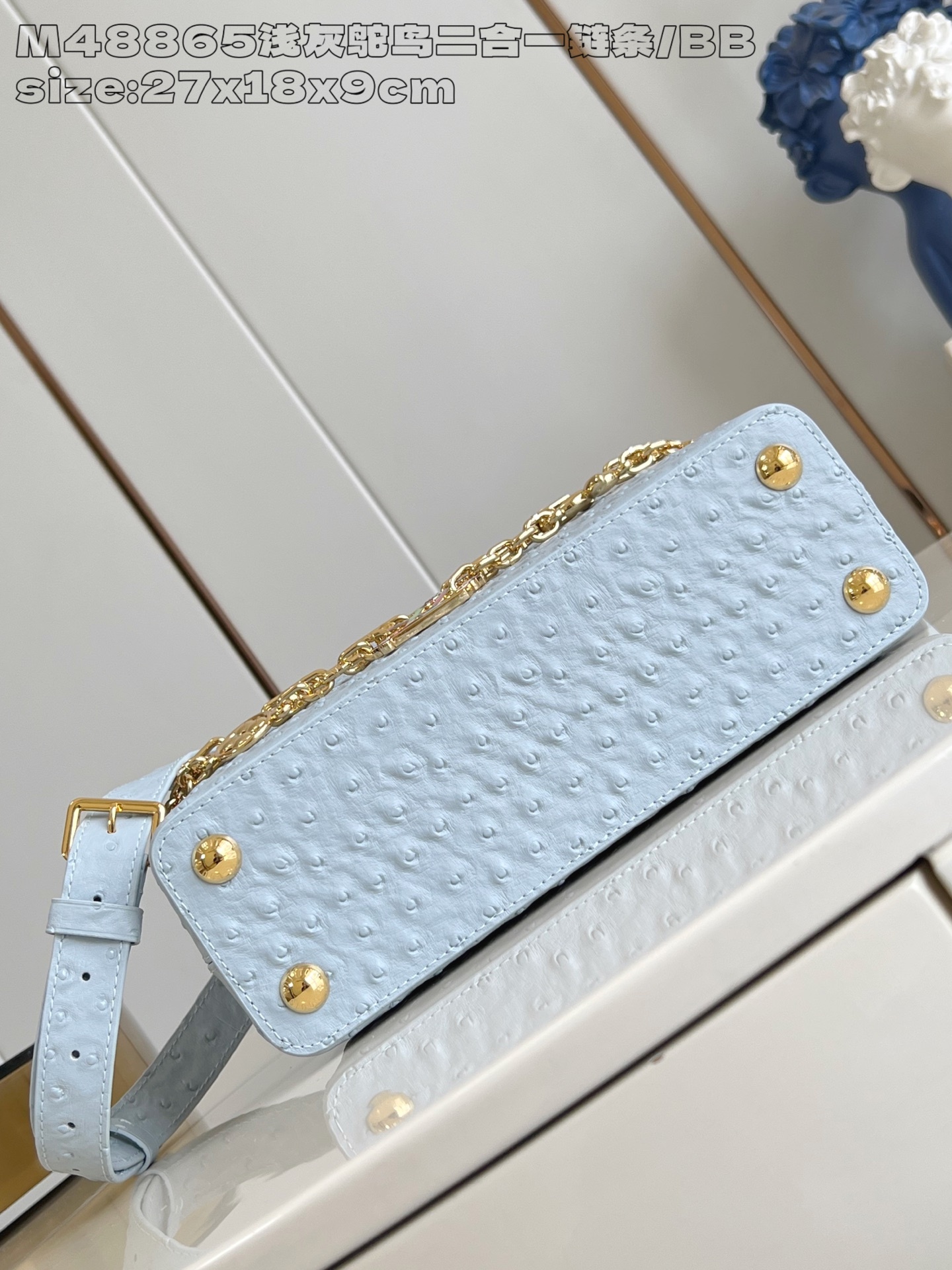【顶级原单 M48865浅灰鸵鸟二合一链条/小号 】M12279 本款 Capucines BB 手袋出