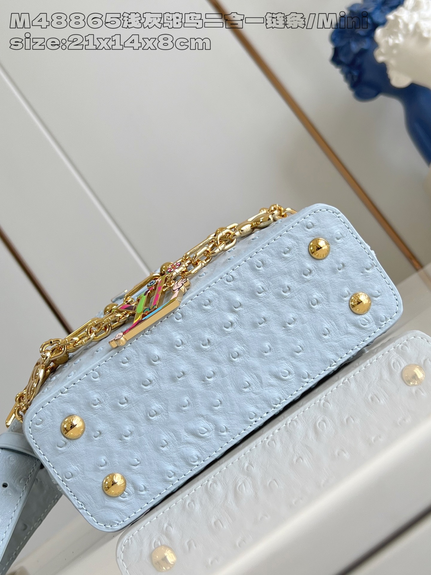 【顶级原单 M48865浅灰鸵鸟二合一链条/迷你 】 本款 Capucines mini 手袋出自 Tr