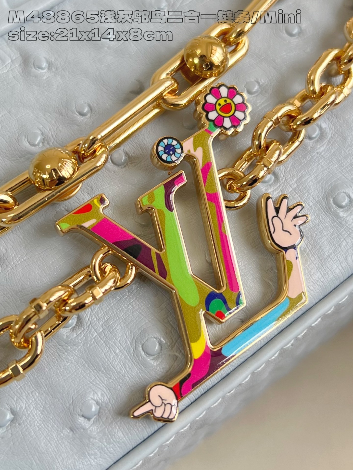 【顶级原单 M48865浅灰鸵鸟二合一链条/迷你 】 本款 Capucines mini 手袋出自 Tr