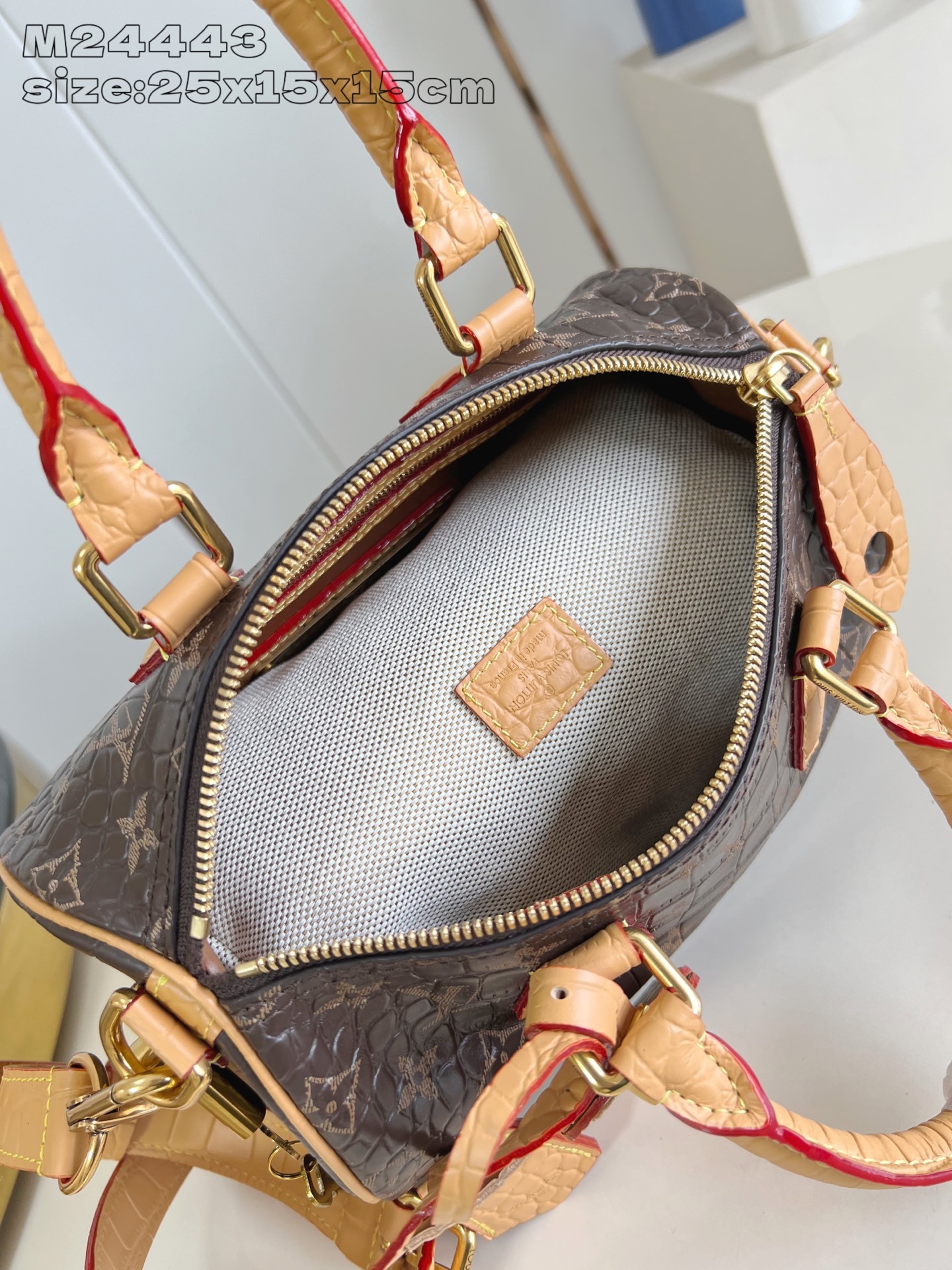 【顶级原单 M24443咖啡鳄鱼皮 】本款 Speedy Bandoulière 25 Monogram