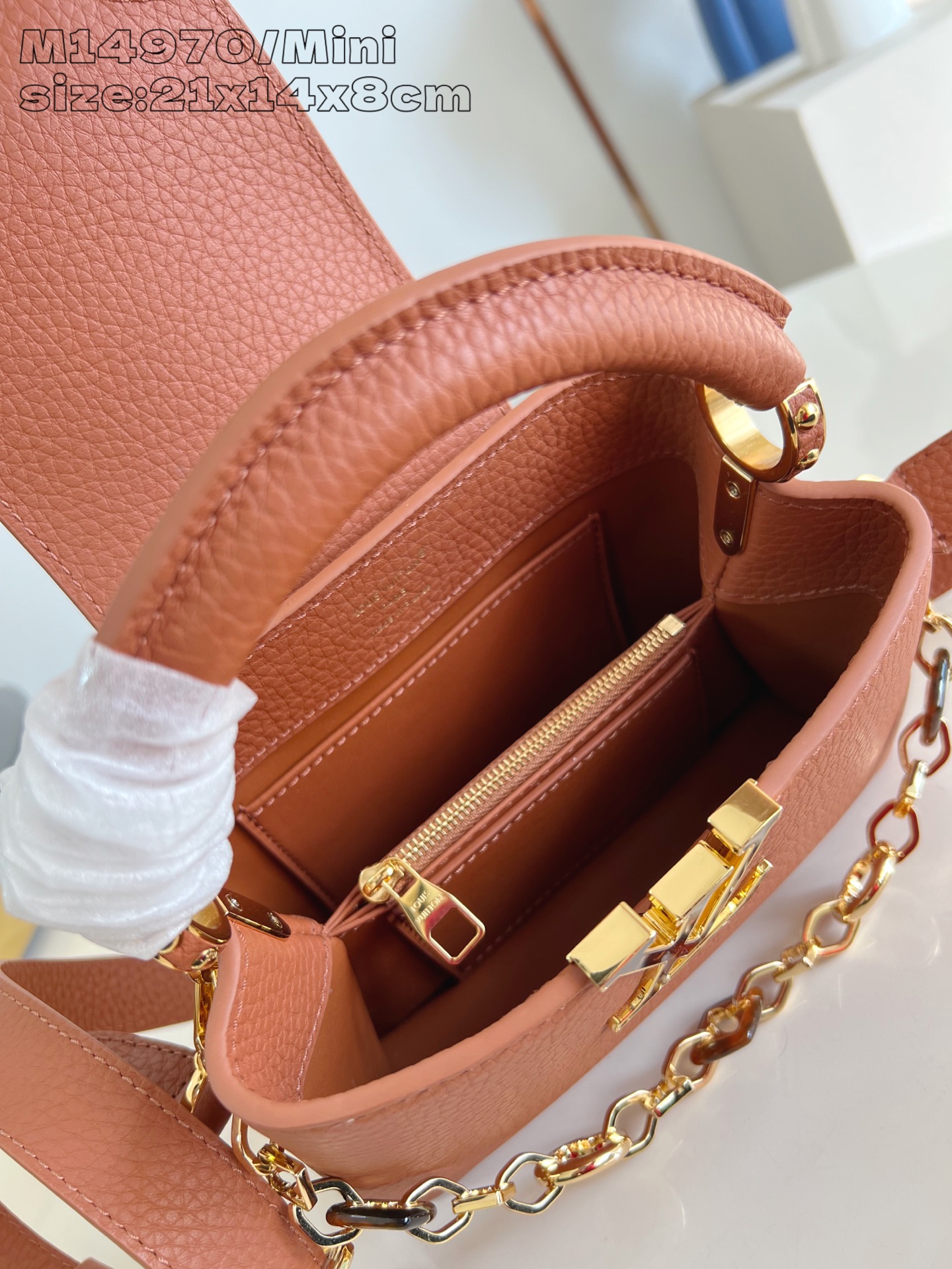 【顶级原单 M14970棕/迷你 】Capucines Mini 手袋以 1854 年路易威登初次开设门