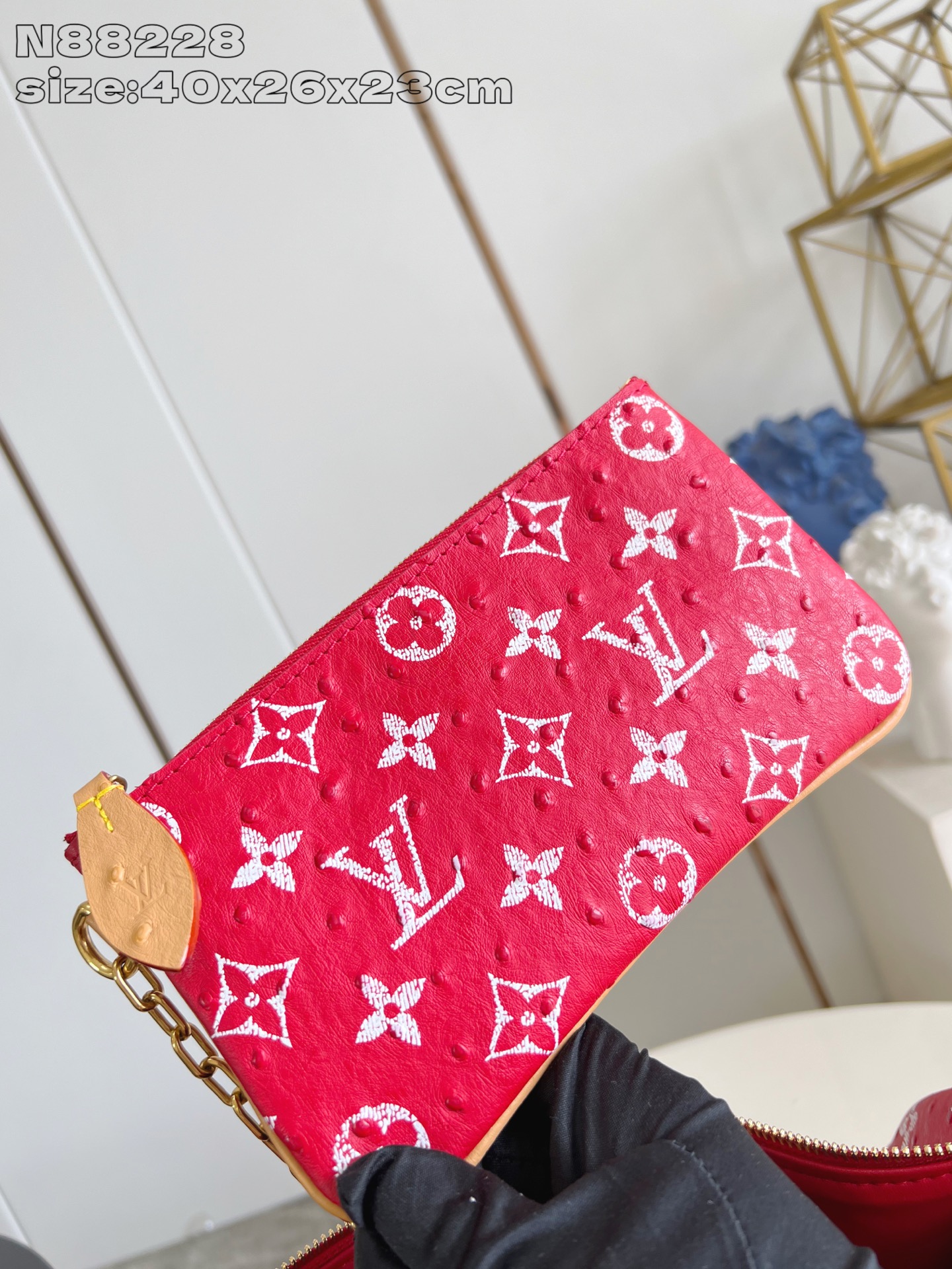 【顶级原单 N88228鸵鸟纹红色 】本款 Speedy Bandoulière 40 Monogram