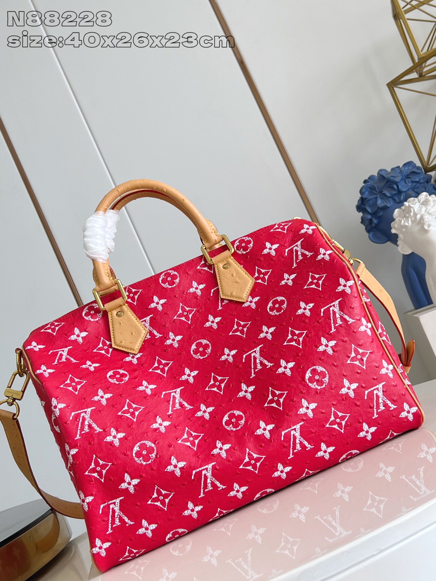 【顶级原单 N88228鸵鸟纹红色 】本款 Speedy Bandoulière 40 Monogram