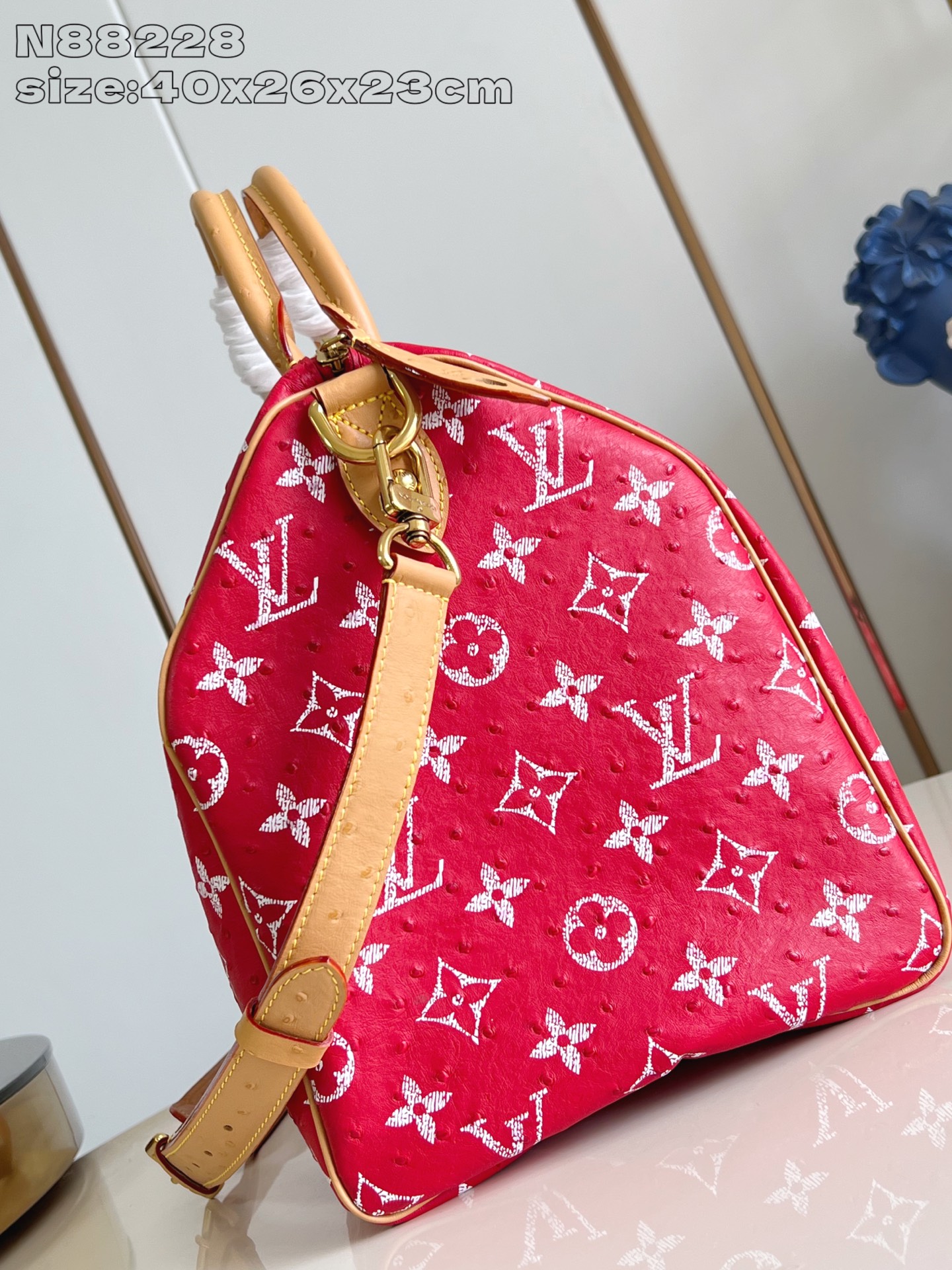 【顶级原单 N88228鸵鸟纹红色 】本款 Speedy Bandoulière 40 Monogram