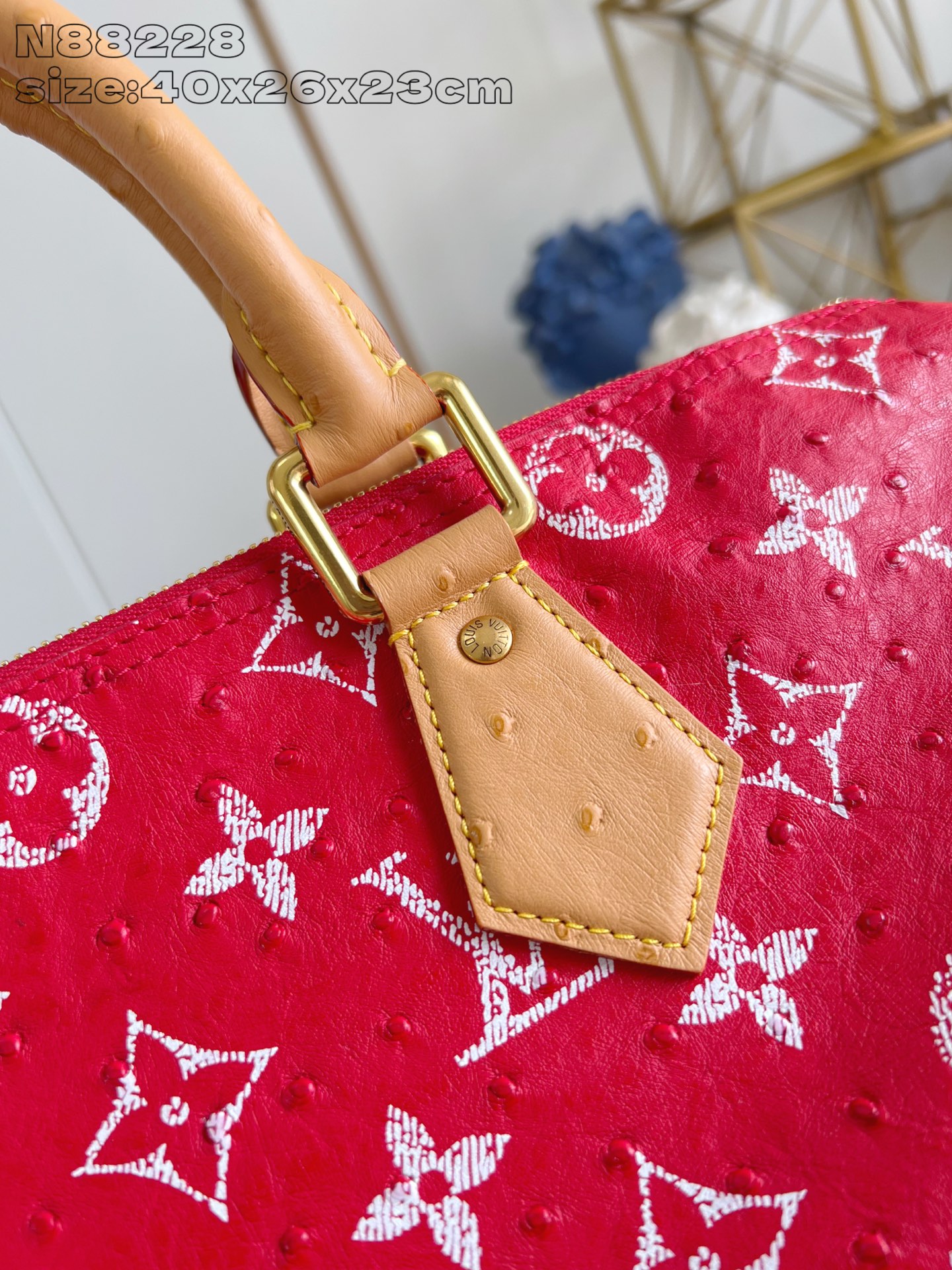 【顶级原单 N88228鸵鸟纹红色 】本款 Speedy Bandoulière 40 Monogram