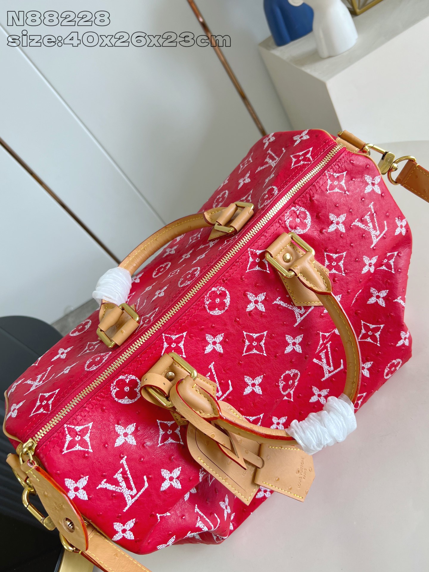 【顶级原单 N88228鸵鸟纹红色 】本款 Speedy Bandoulière 40 Monogram