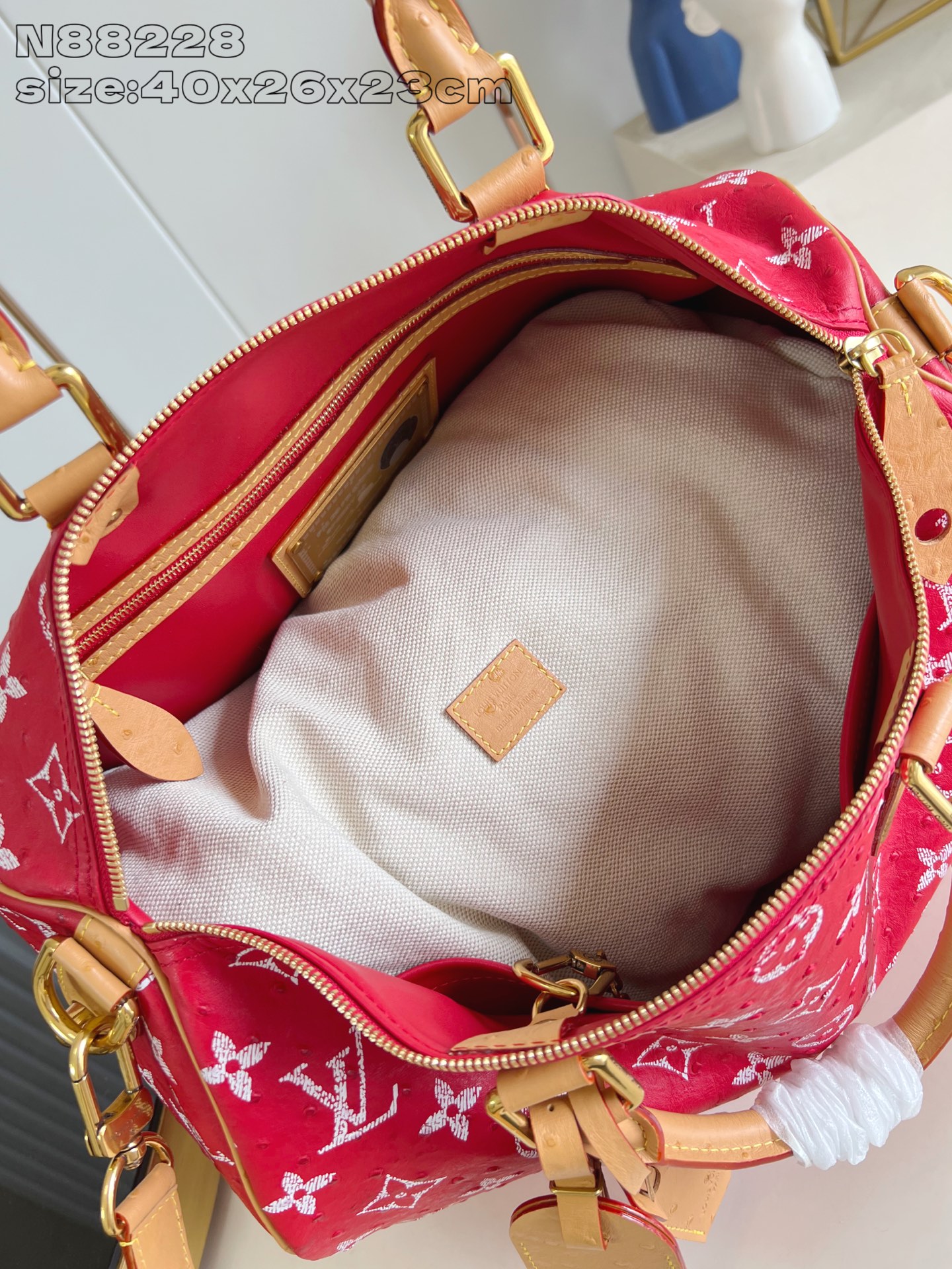 【顶级原单 N88228鸵鸟纹红色 】本款 Speedy Bandoulière 40 Monogram