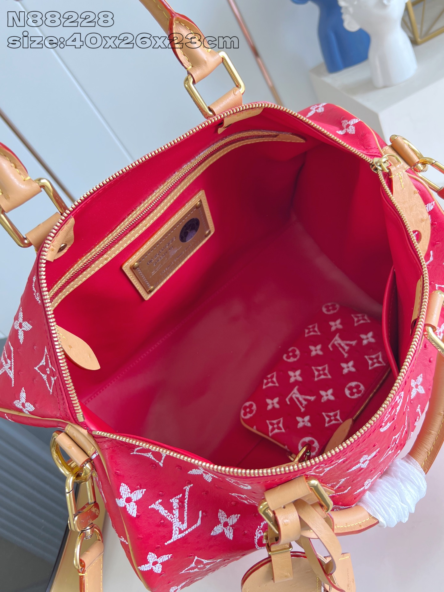 【顶级原单 N88228鸵鸟纹红色 】本款 Speedy Bandoulière 40 Monogram