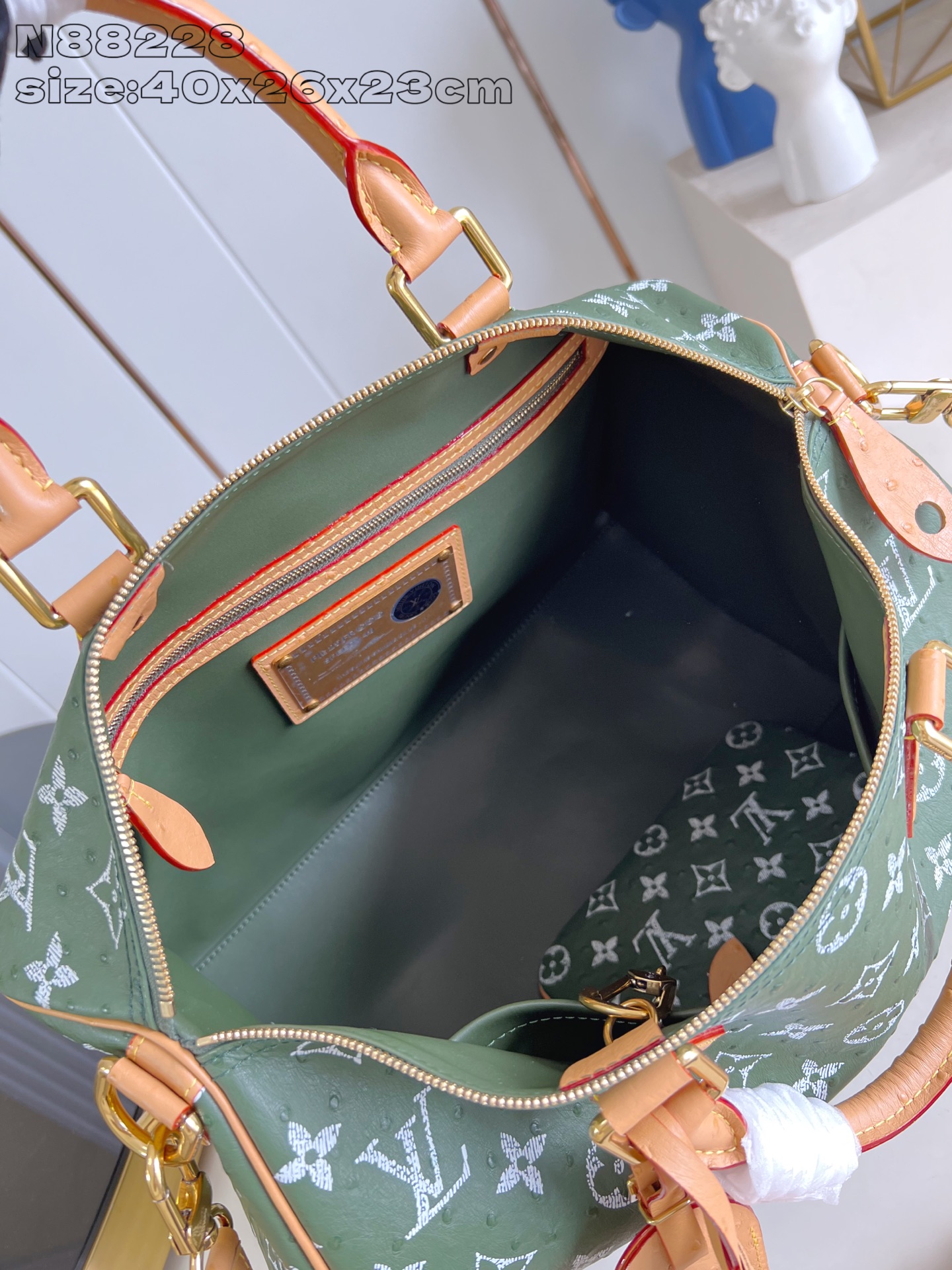 【顶级原单 N88228鸵鸟纹墨绿色 】本款 Speedy Bandoulière 40 Monogra