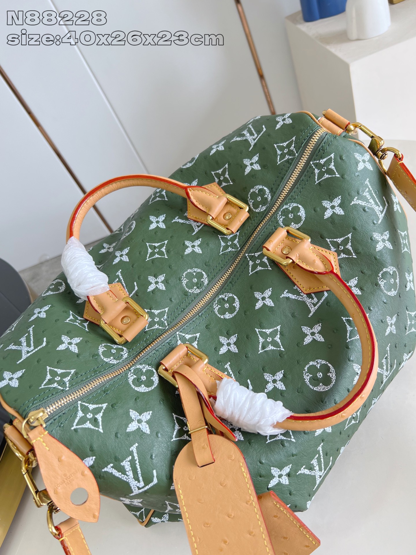 【顶级原单 N88228鸵鸟纹墨绿色 】本款 Speedy Bandoulière 40 Monogra