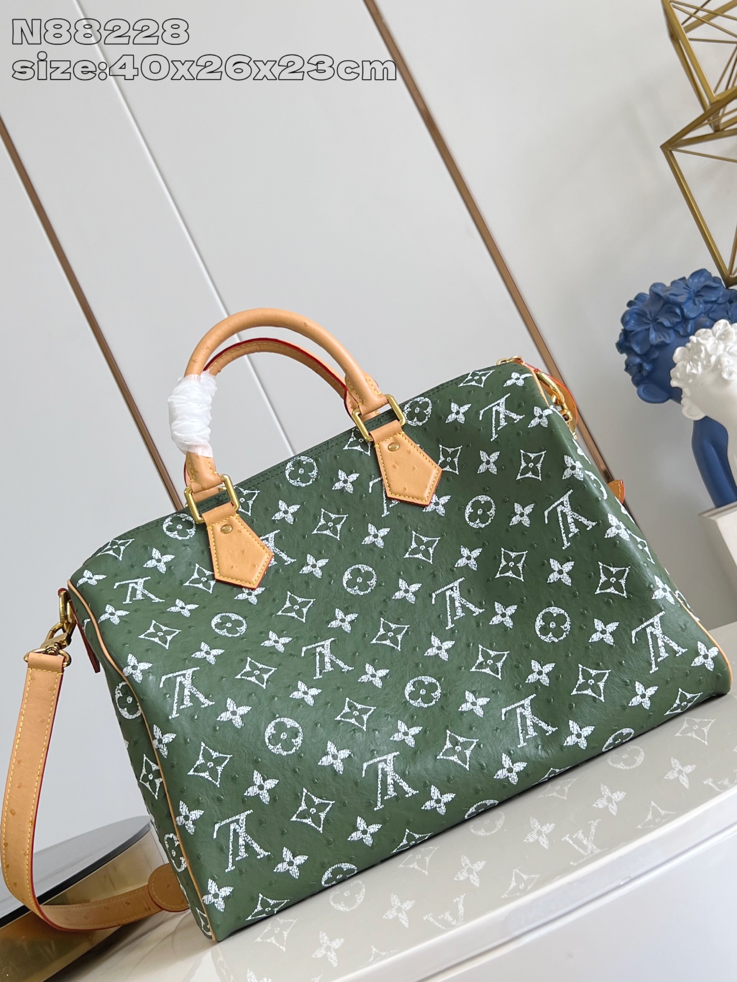 【顶级原单 N88228鸵鸟纹墨绿色 】本款 Speedy Bandoulière 40 Monogra