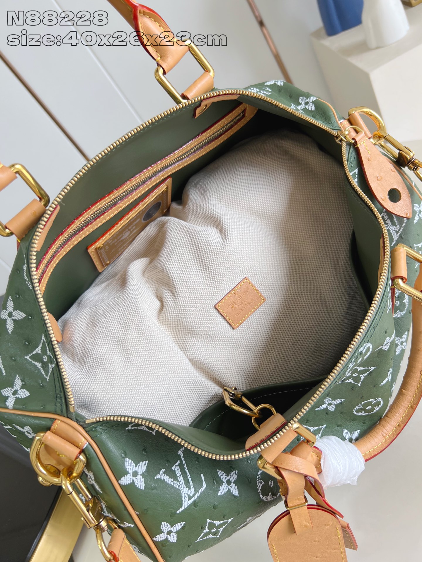【顶级原单 N88228鸵鸟纹墨绿色 】本款 Speedy Bandoulière 40 Monogra
