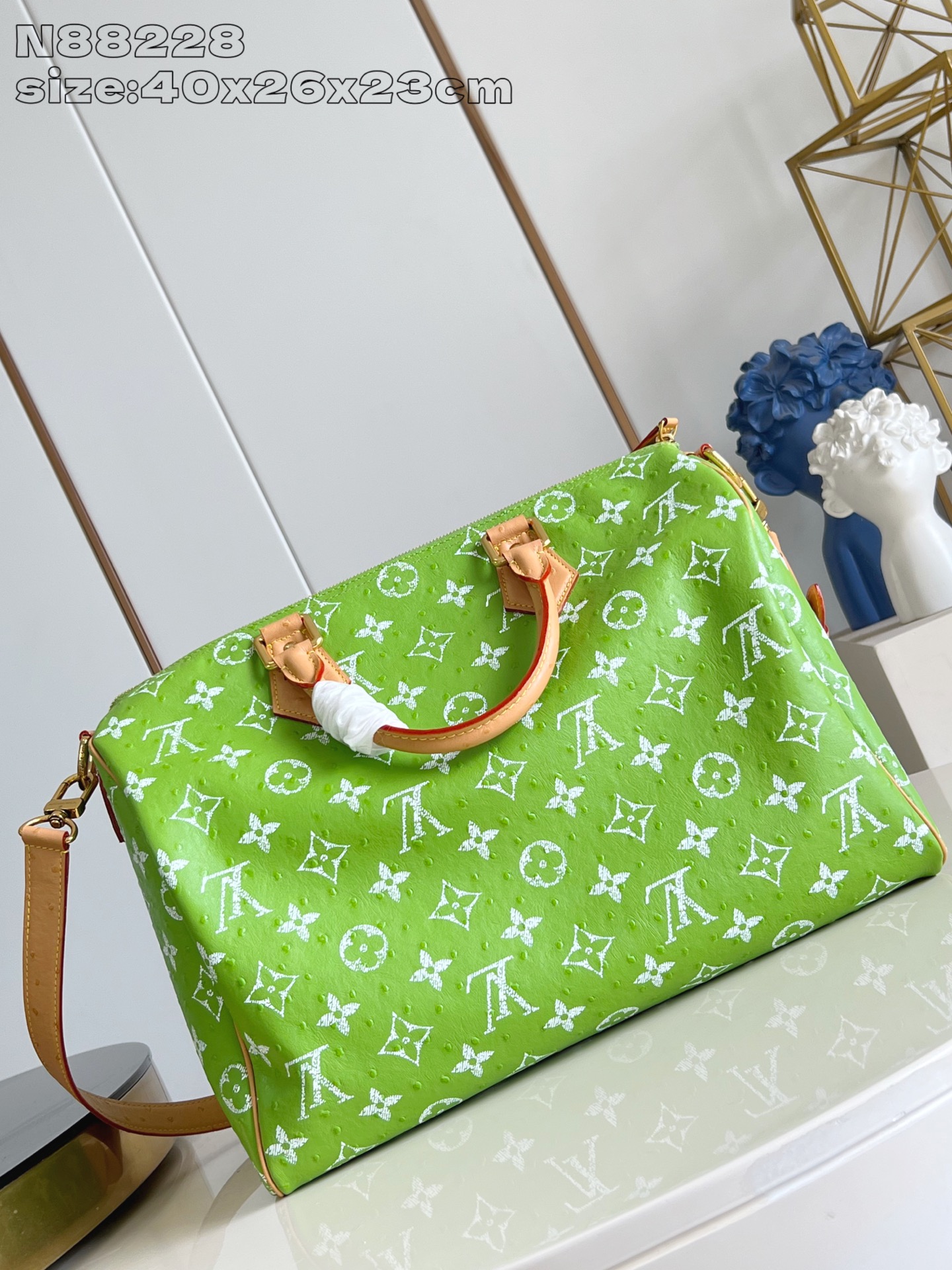 【顶级原单 N88228鸵鸟纹苹果绿 】本款 Speedy Bandoulière 40 Monogra