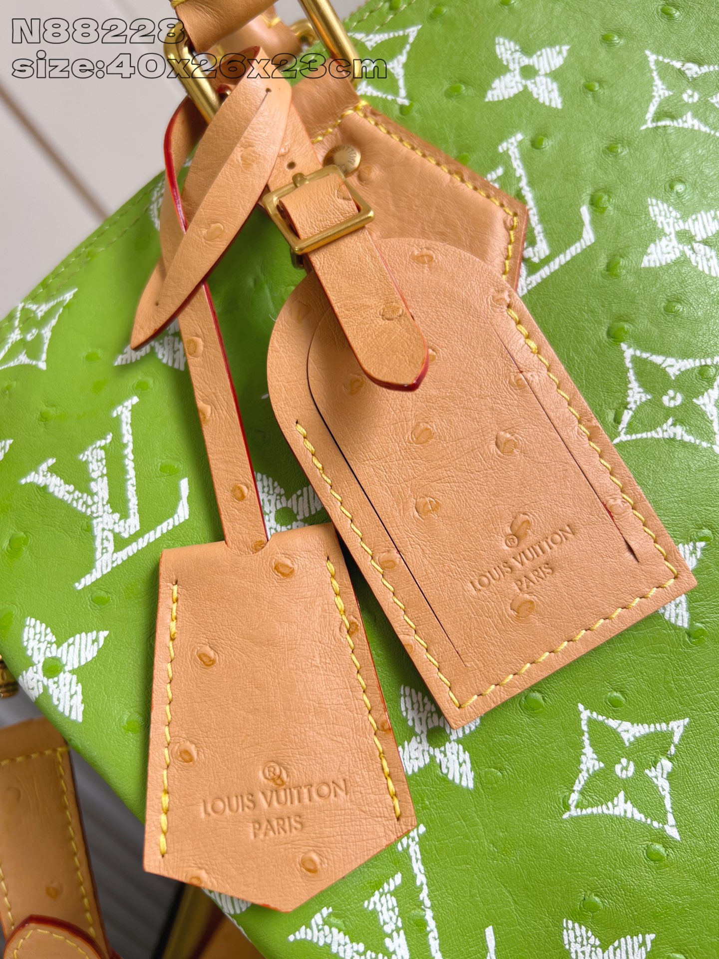 【顶级原单 N88228鸵鸟纹苹果绿 】本款 Speedy Bandoulière 40 Monogra