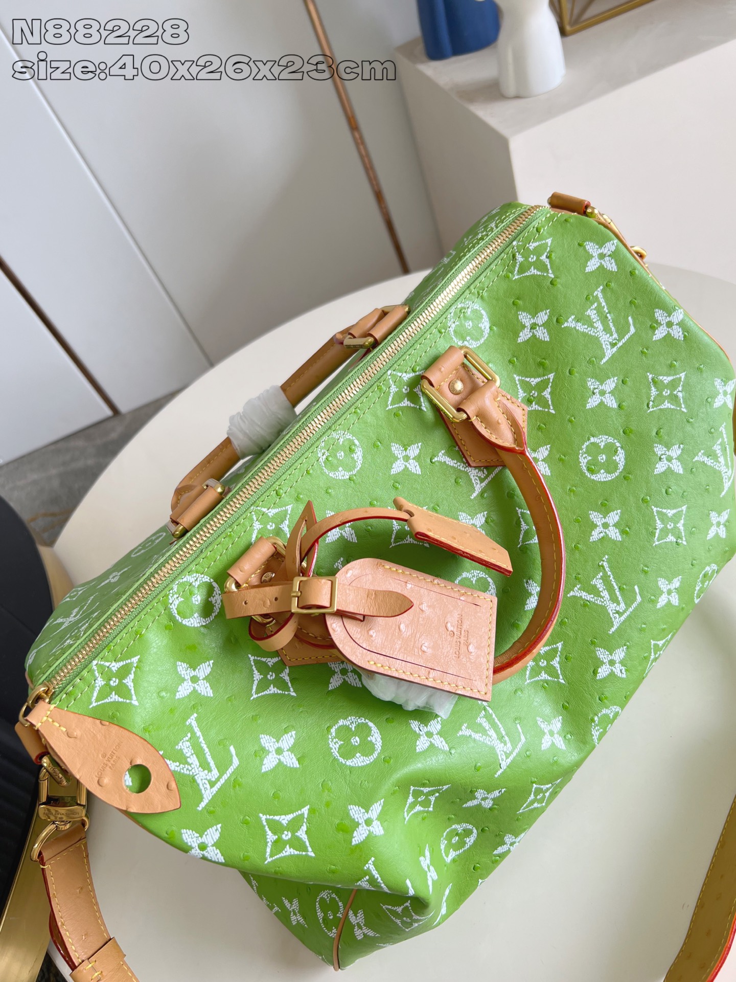 【顶级原单 N88228鸵鸟纹苹果绿 】本款 Speedy Bandoulière 40 Monogra