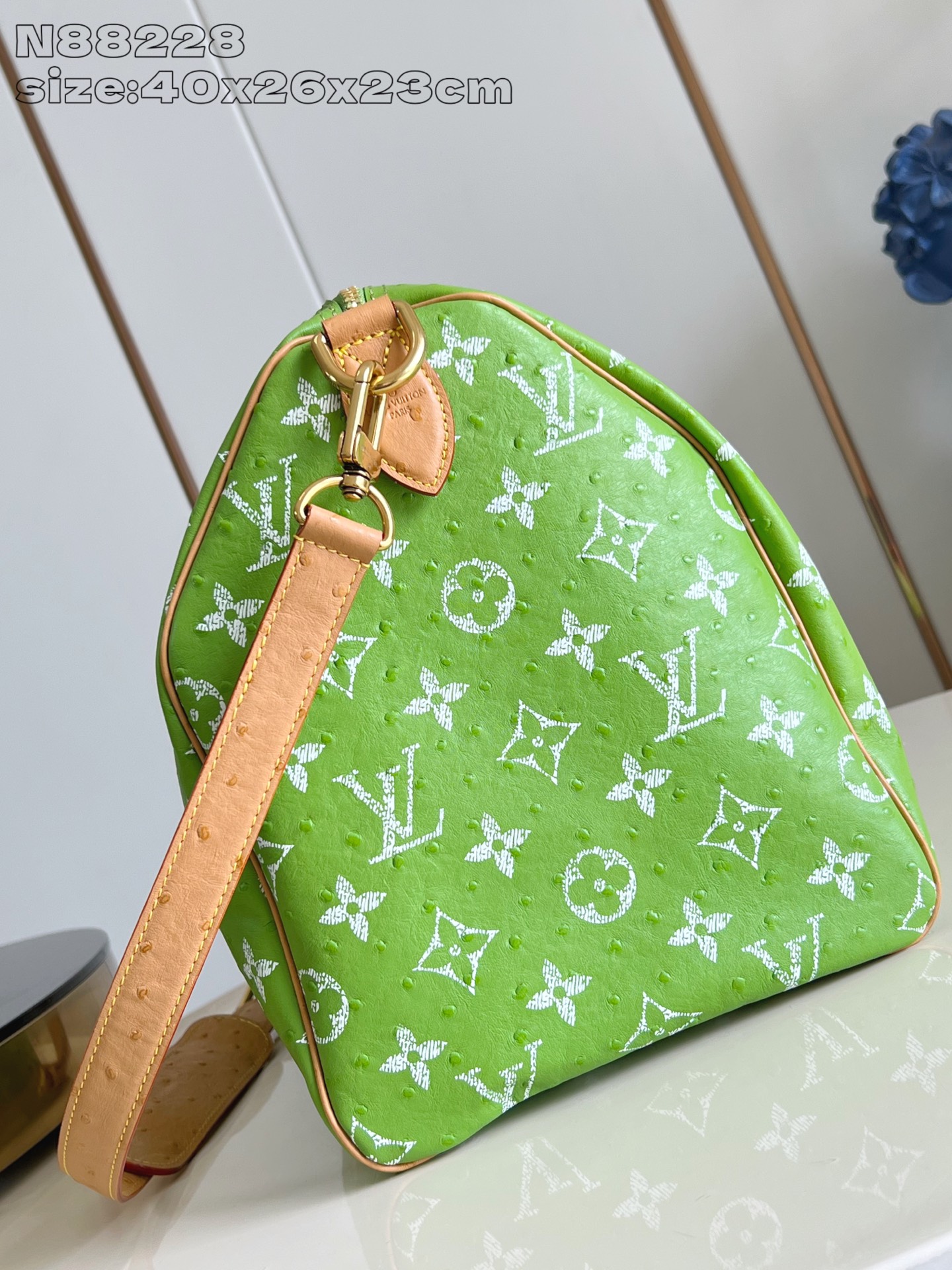 【顶级原单 N88228鸵鸟纹苹果绿 】本款 Speedy Bandoulière 40 Monogra